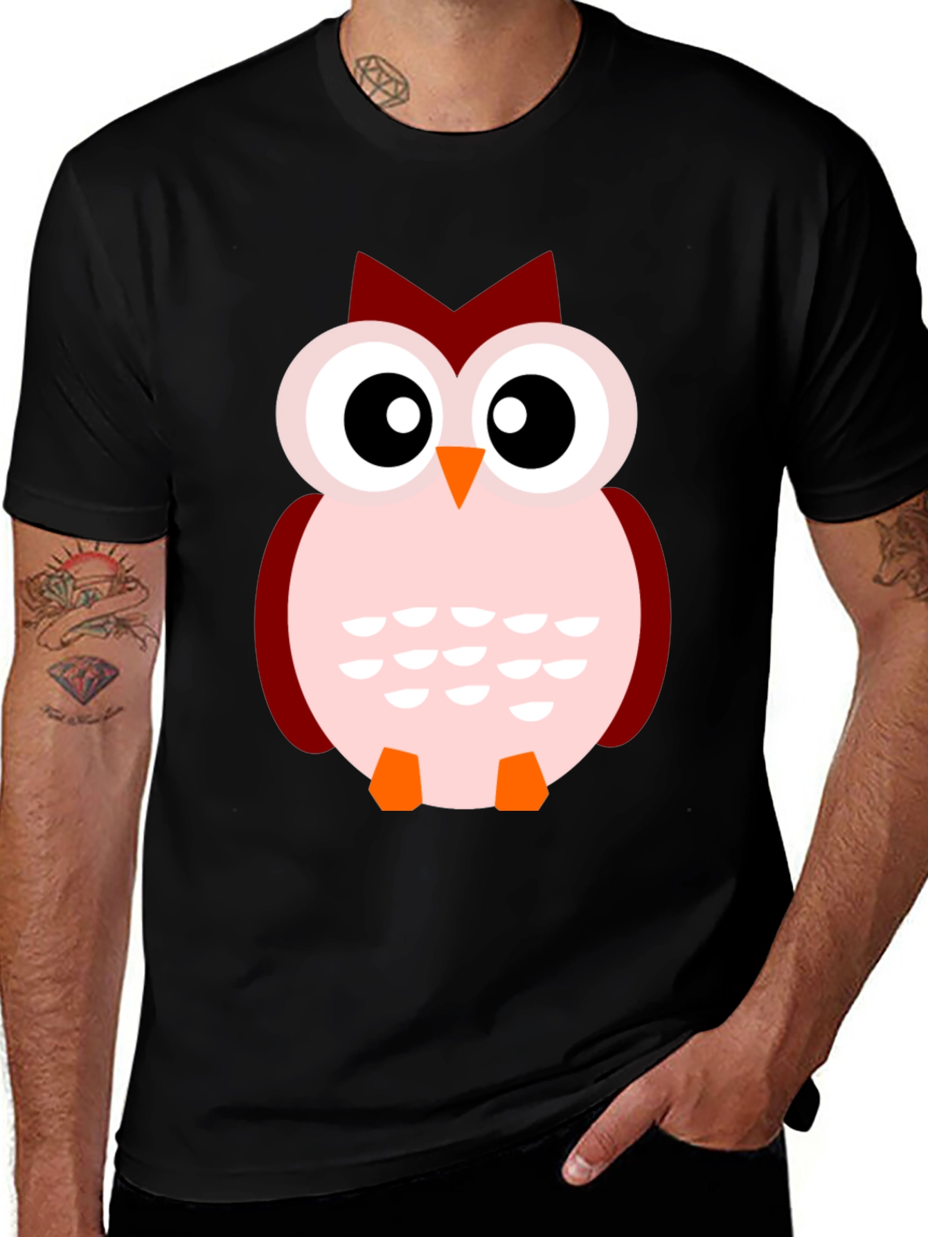 Cute Cartoon Owl Black T-Shirt