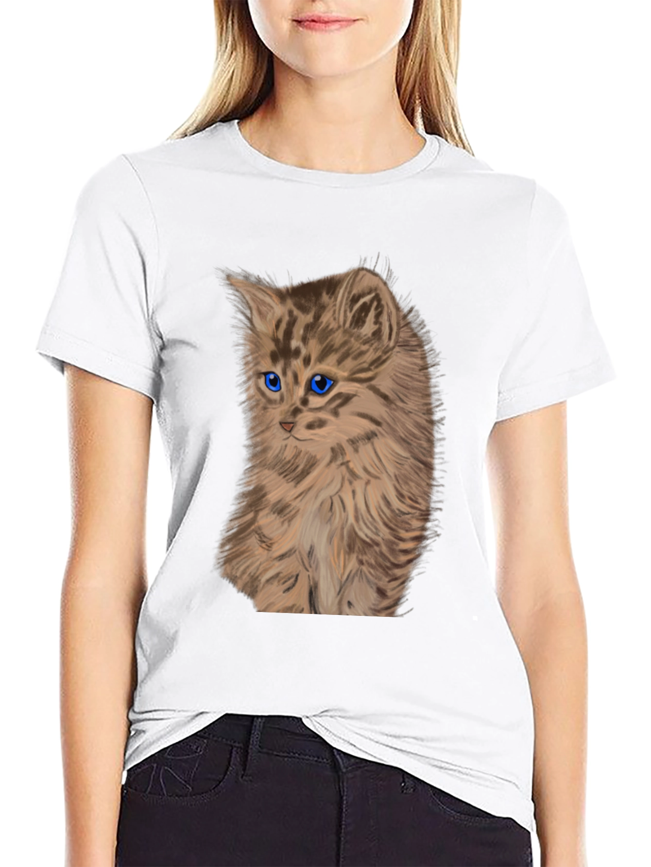 Kitten Graphic Tee - Black Cotton T-Shirt