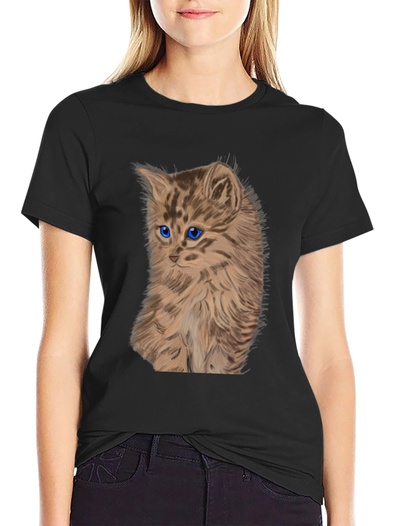 Kitten Graphic Tee - Black Cotton T-Shirt