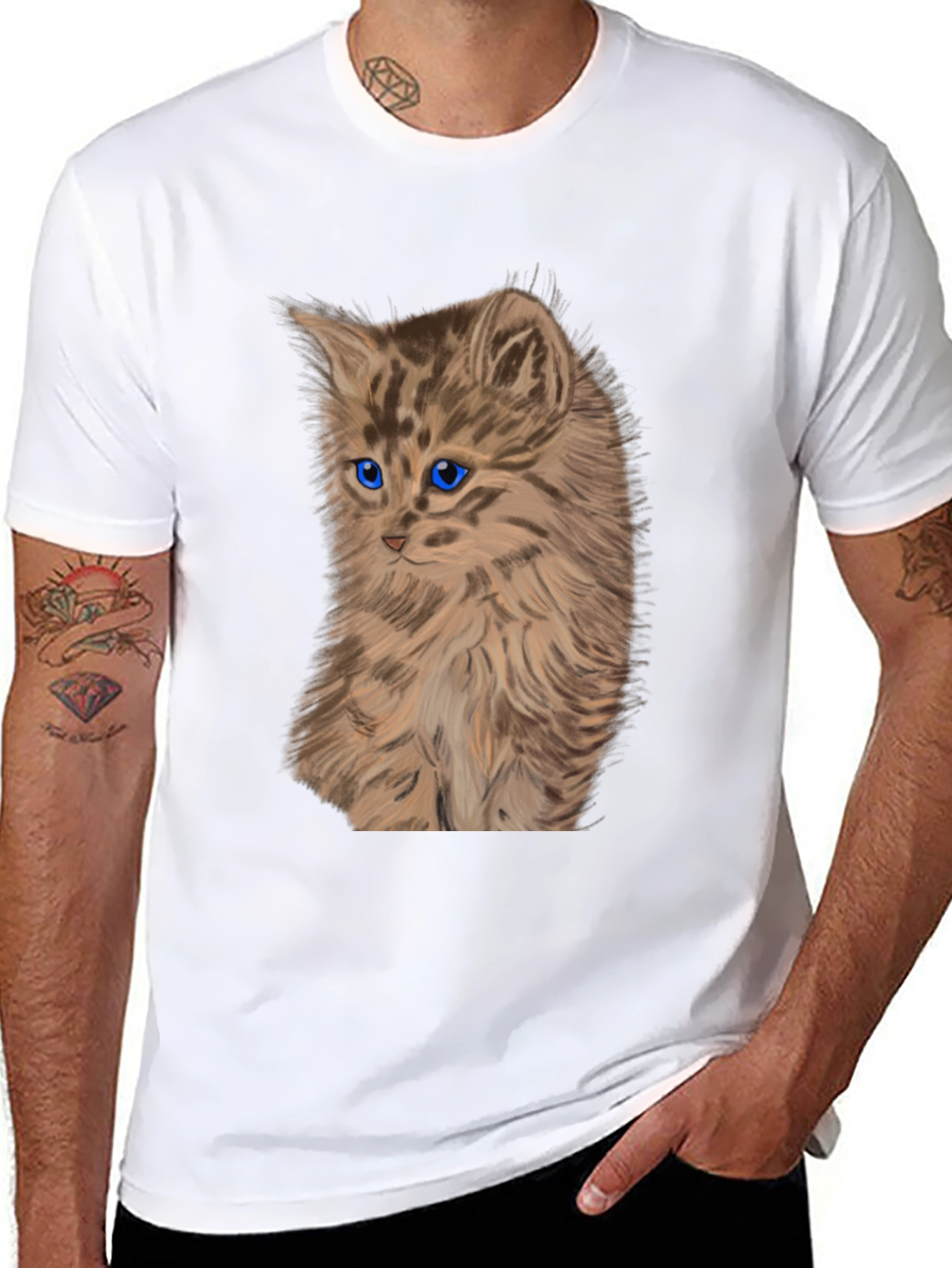 Kitten Graphic Tee - Black Cotton T-Shirt
