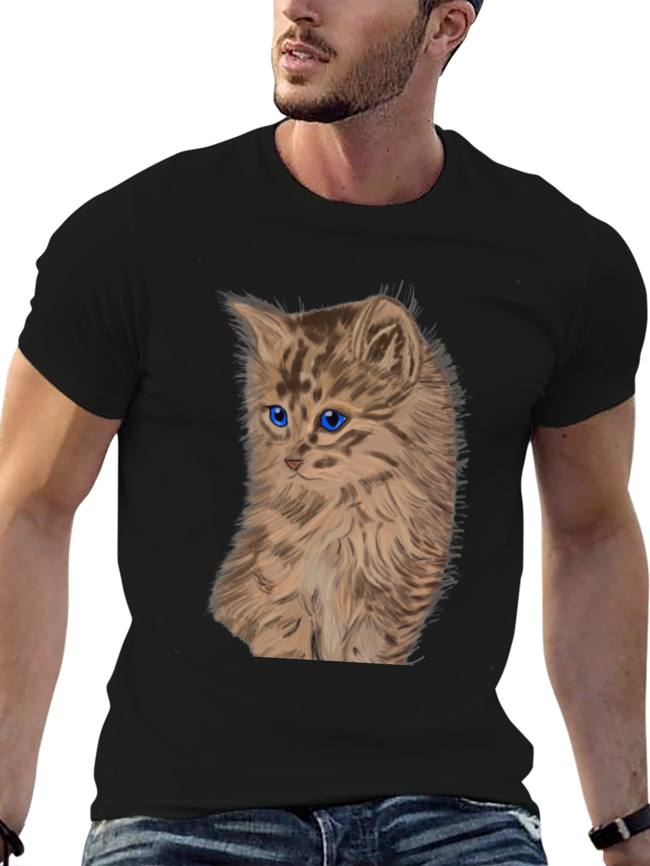 Kitten Graphic Tee - Black Cotton T-Shirt