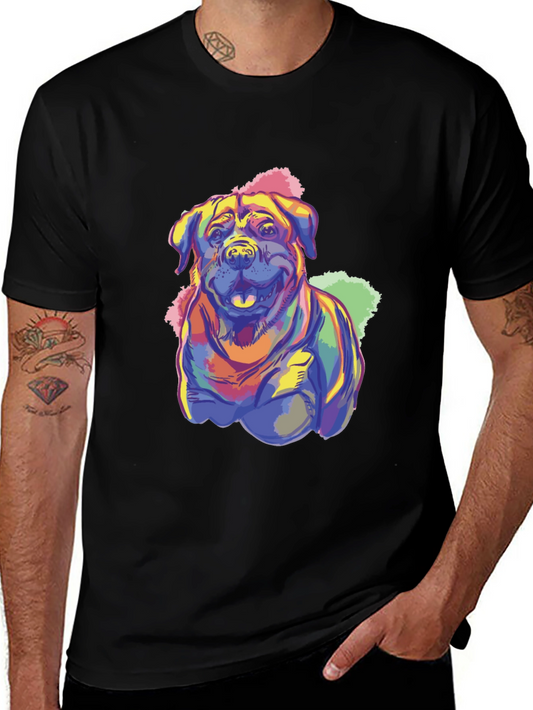 Colorful Rottweiler Dog Graphic Print T-Shirt