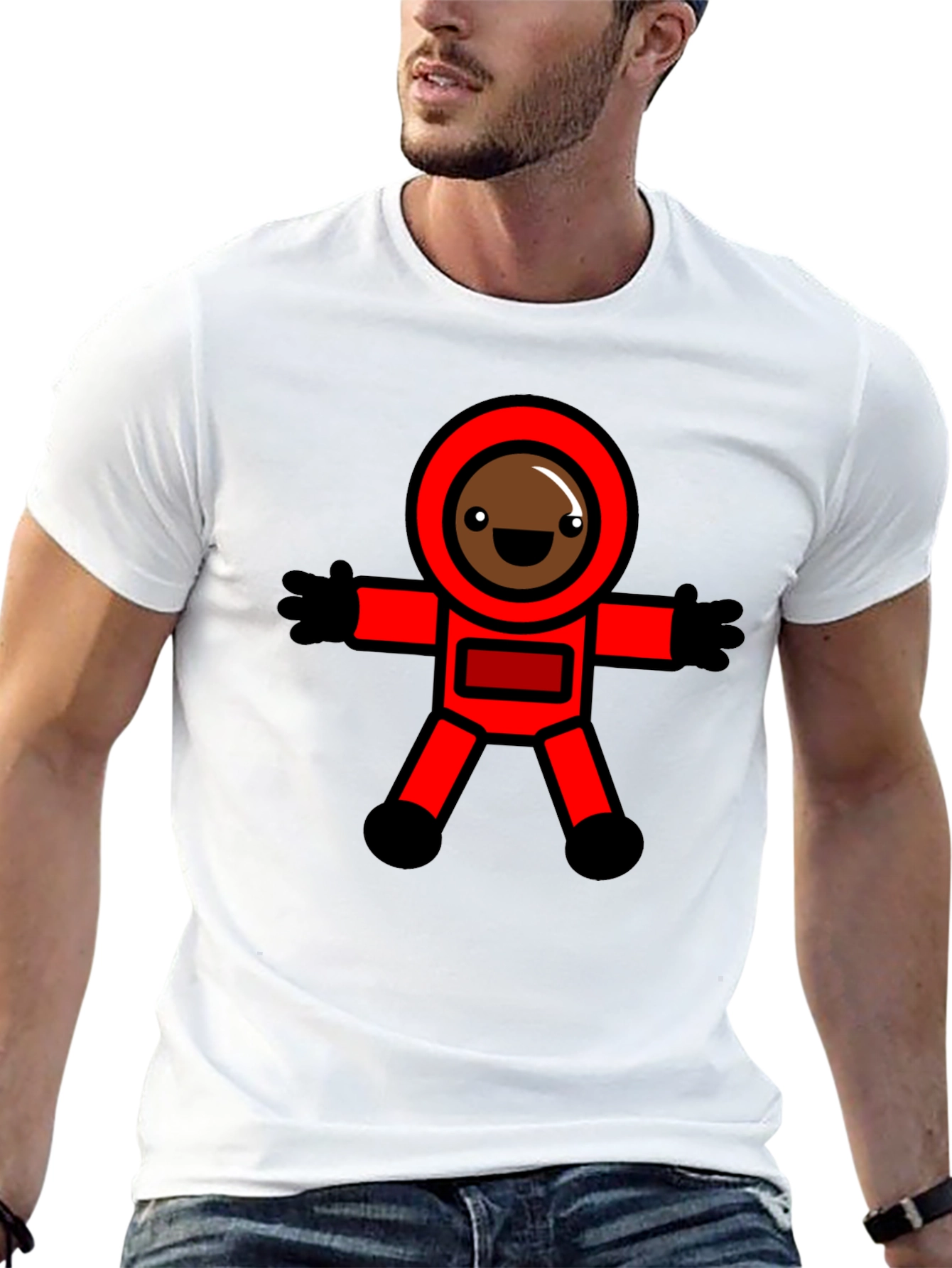 Fun Cartoon Astronaut Graphic Black T-Shirt
