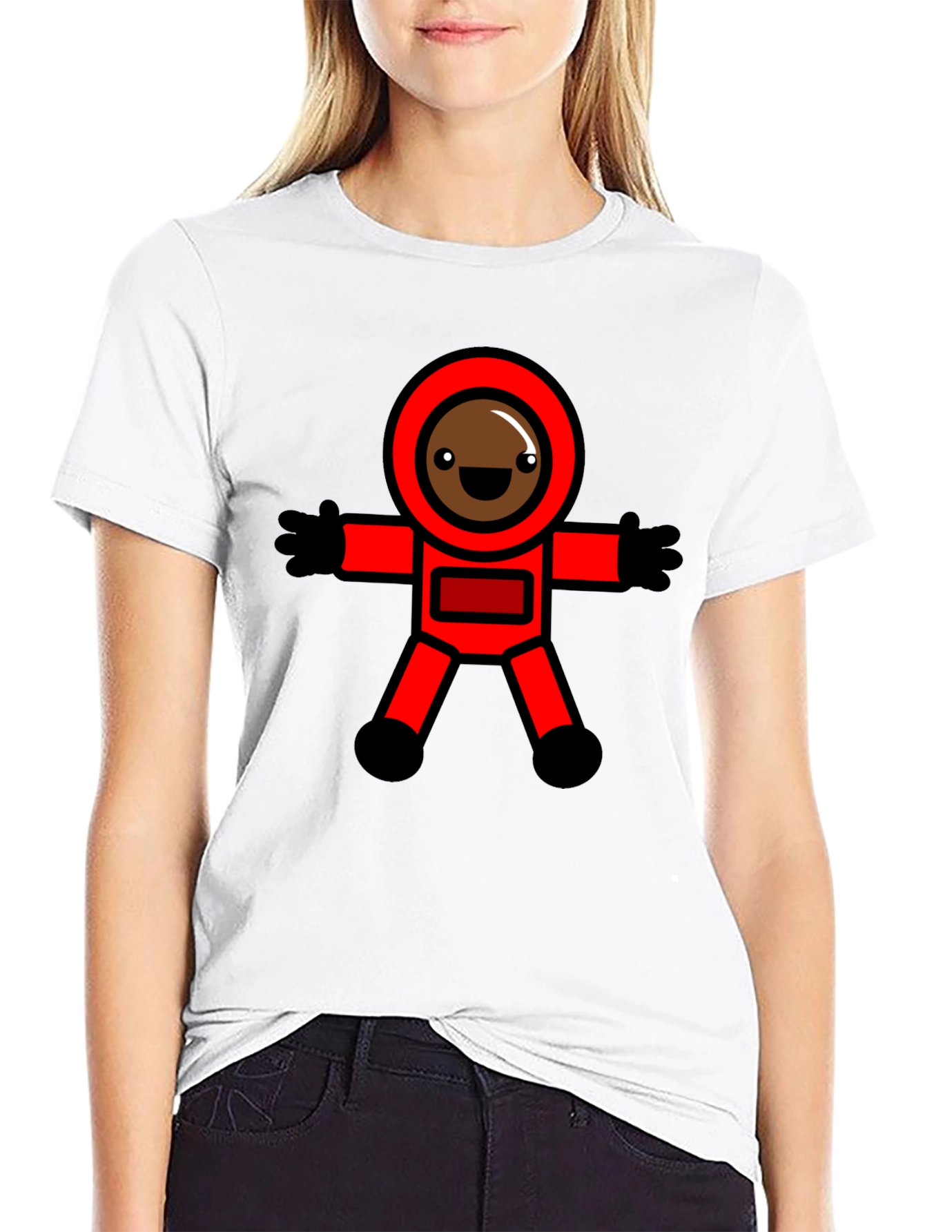 Fun Cartoon Astronaut Graphic Black T-Shirt