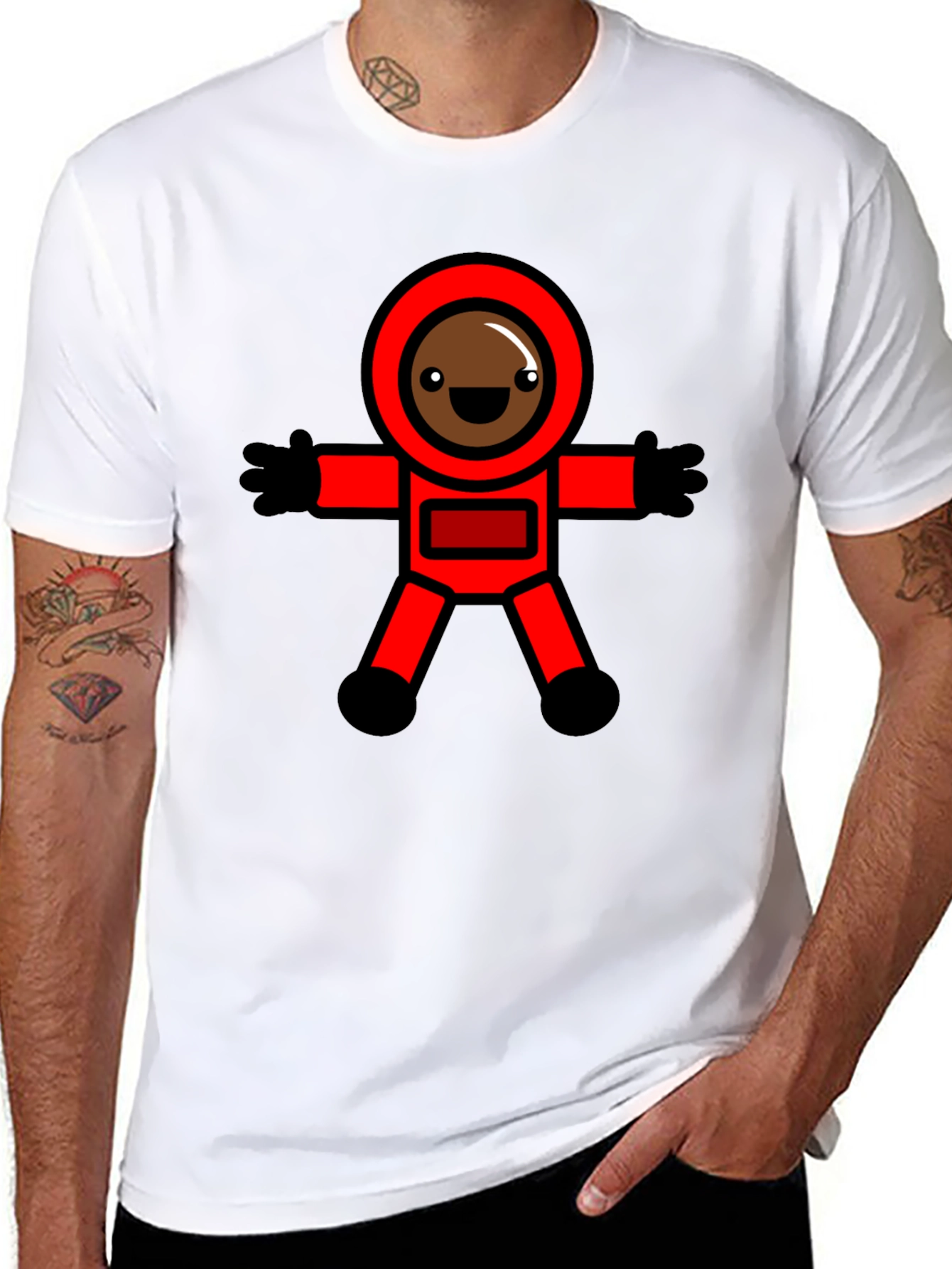 Fun Cartoon Astronaut Graphic Black T-Shirt