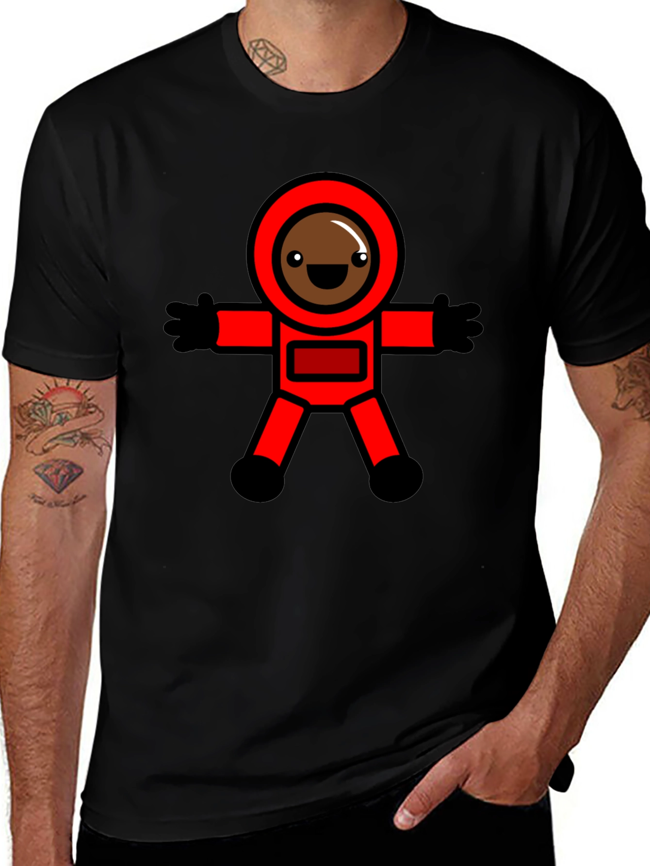 Fun Cartoon Astronaut Graphic Black T-Shirt