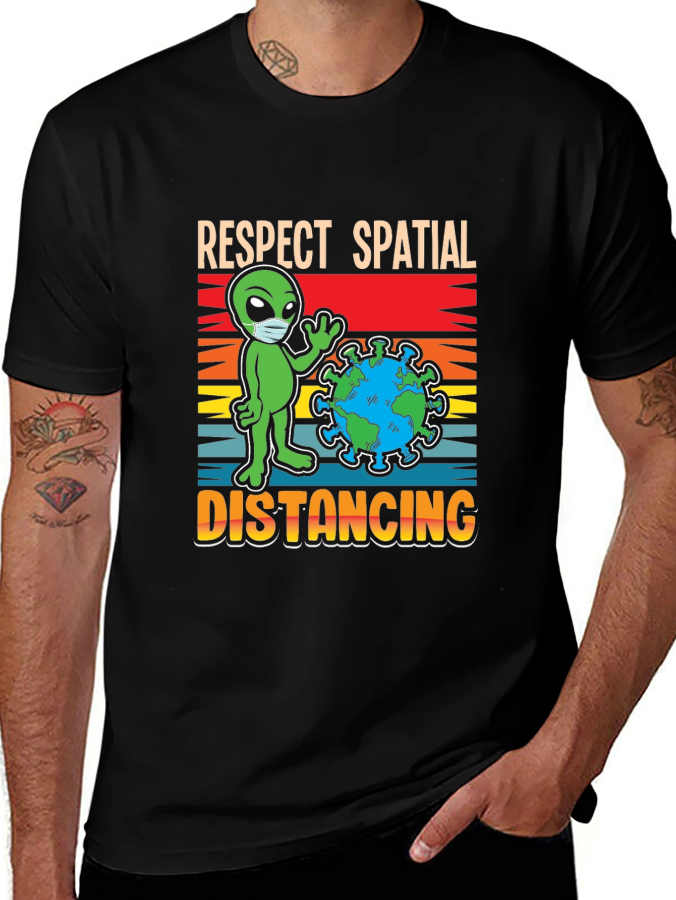 Respect Spatial Distancing T-Shirt Alien Earth Graphic Tee
