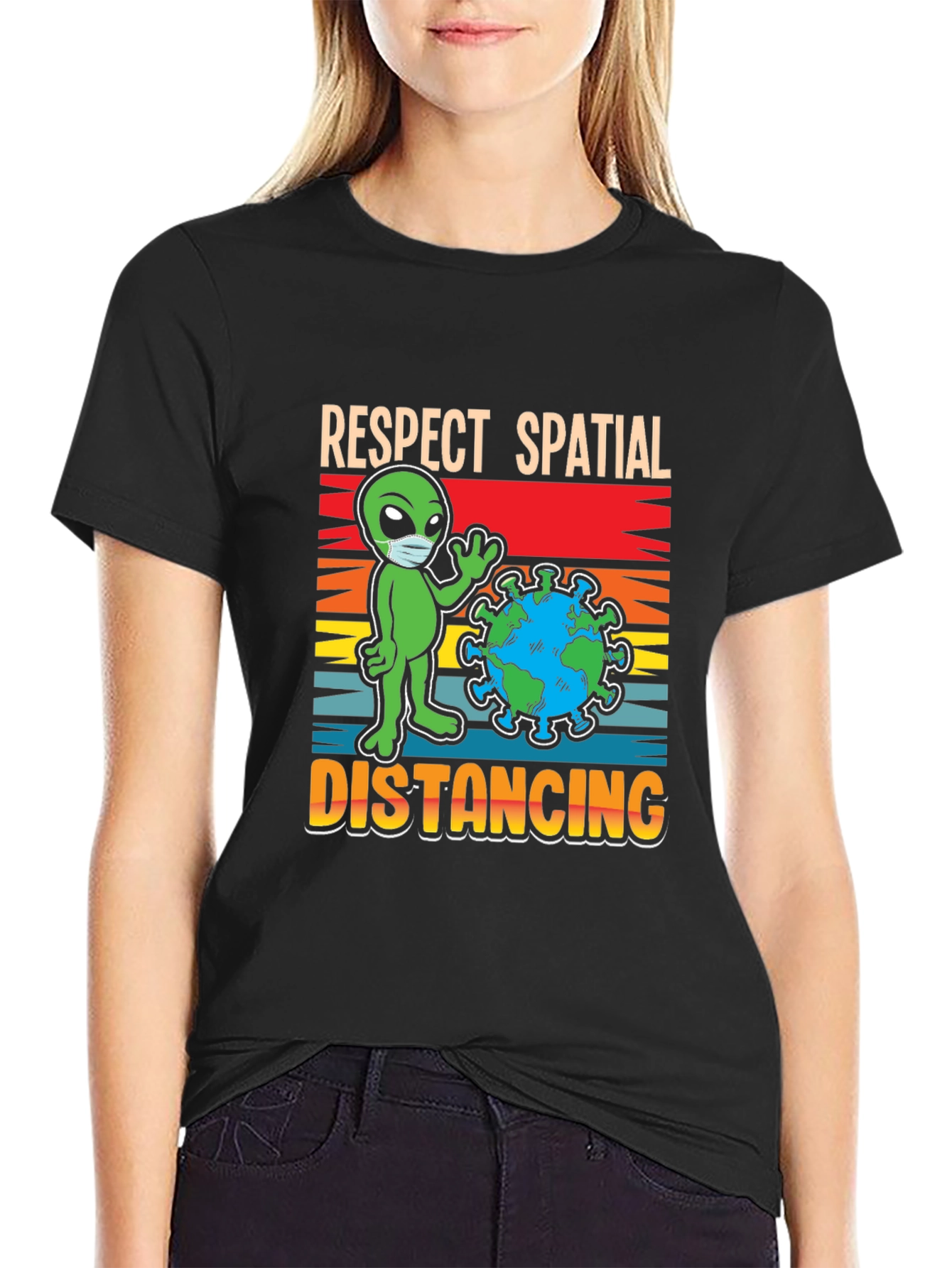 Respect Spatial Distancing T-Shirt Alien Earth Graphic Tee