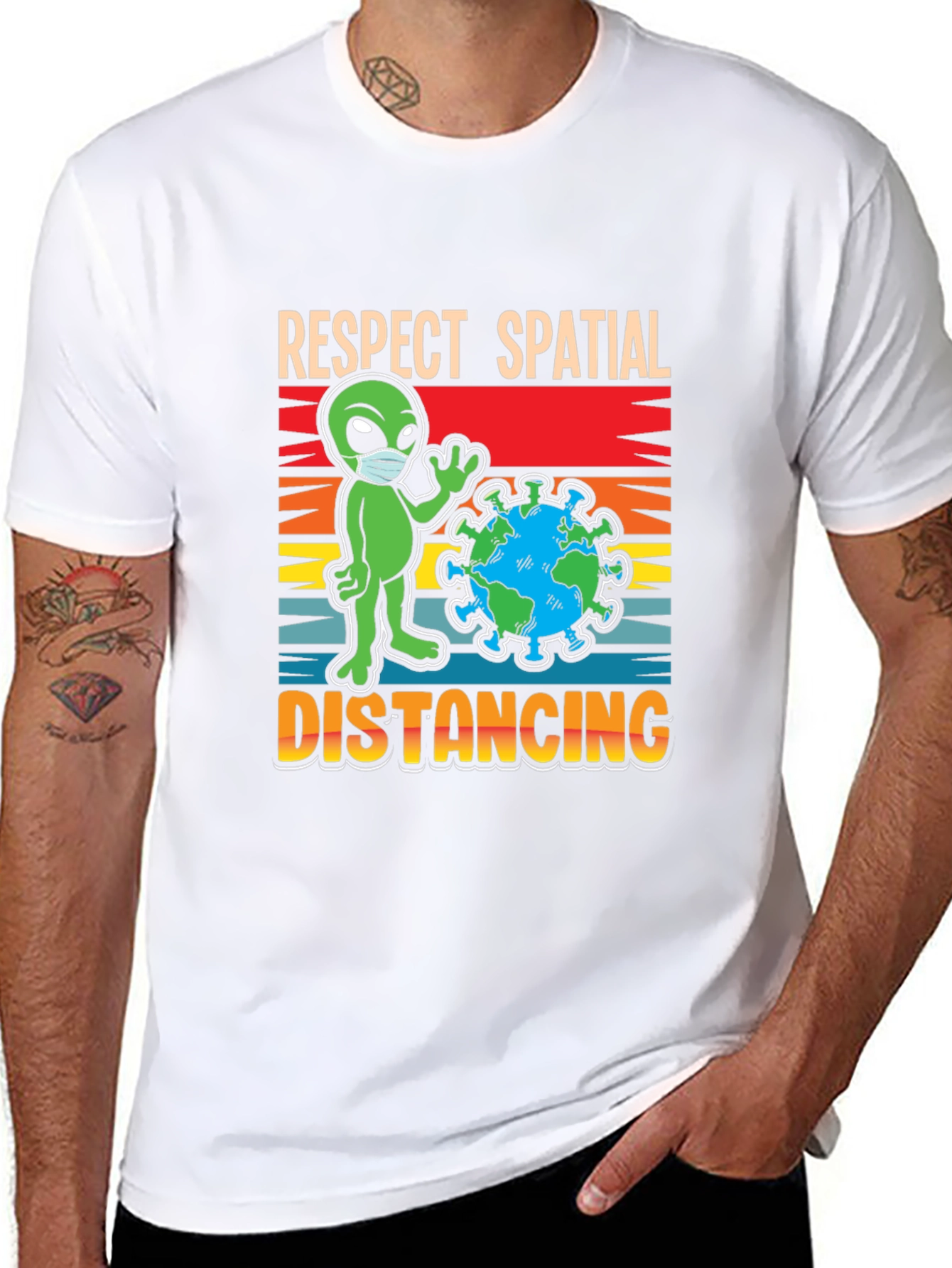 Respect Spatial Distancing T-Shirt Alien Earth Graphic Tee