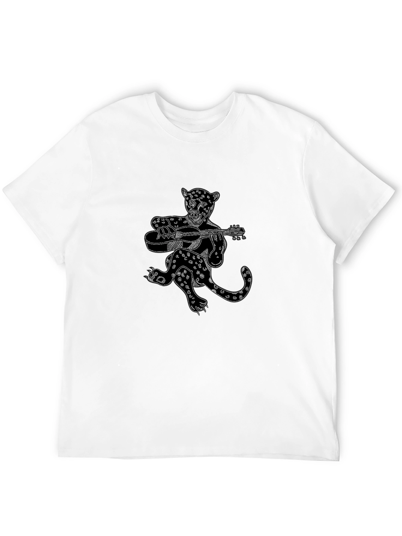 Black Graphic Tee - Leopard Guitar Player