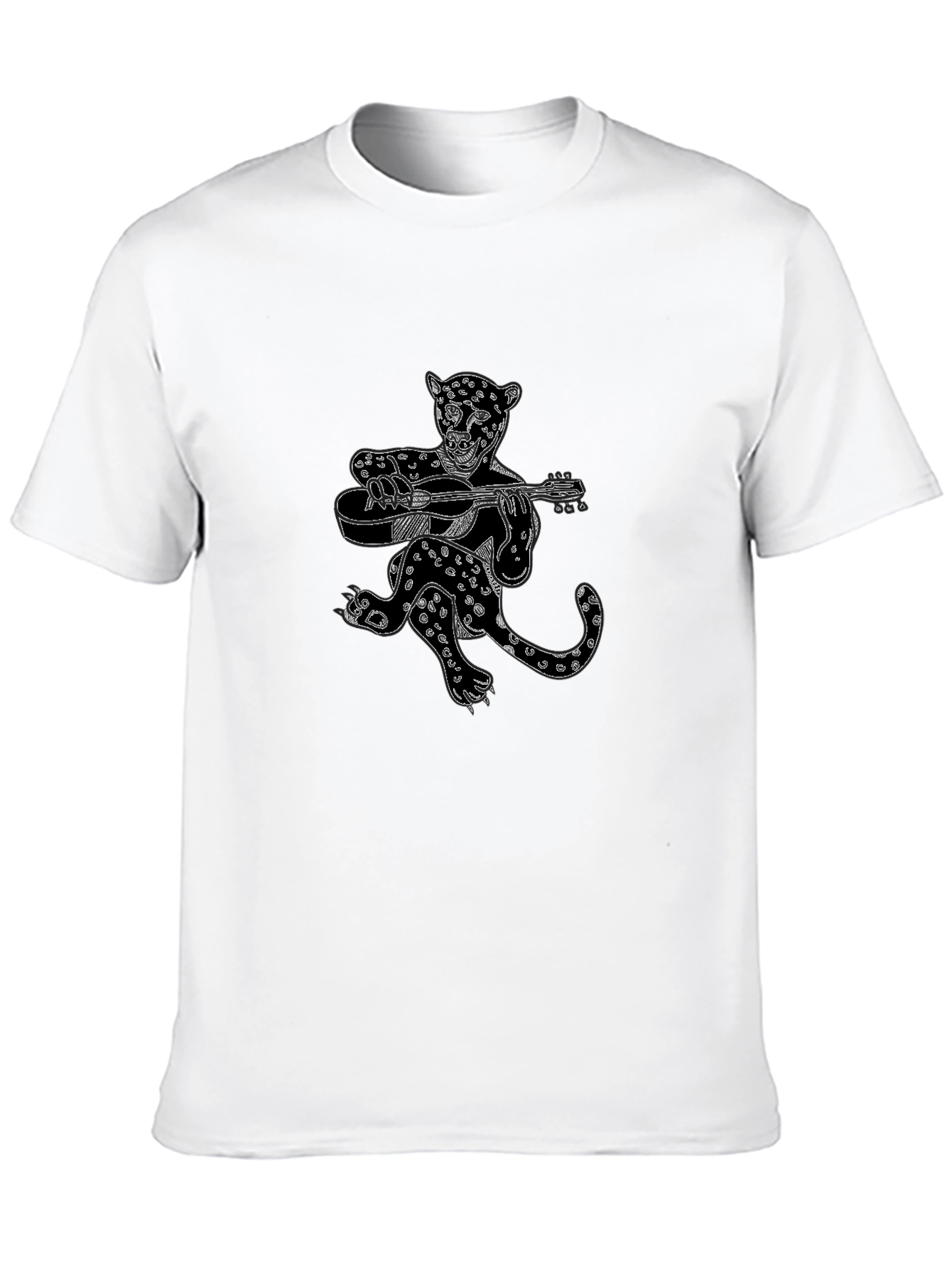 Black Graphic Tee - Leopard Guitar Player