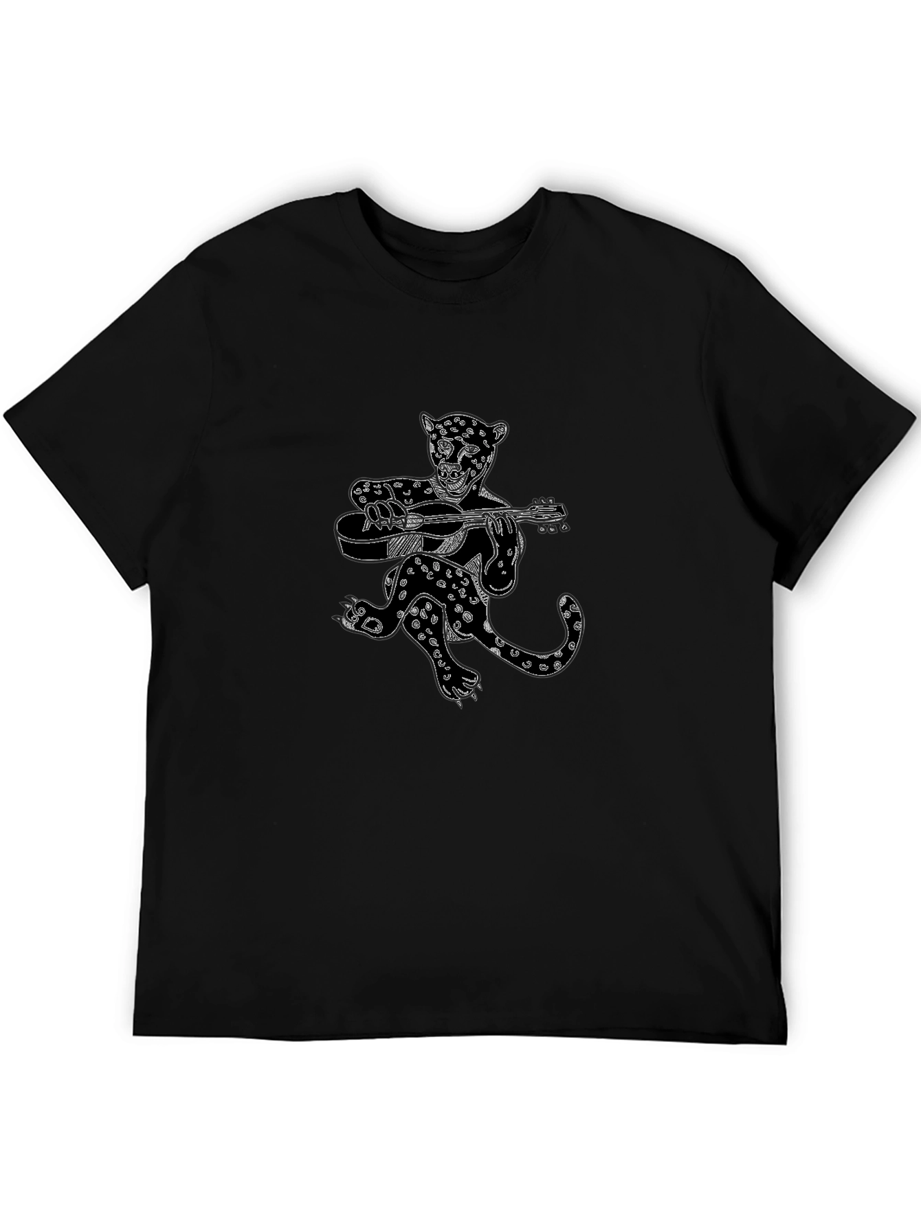 Black Graphic Tee - Leopard Guitar Player