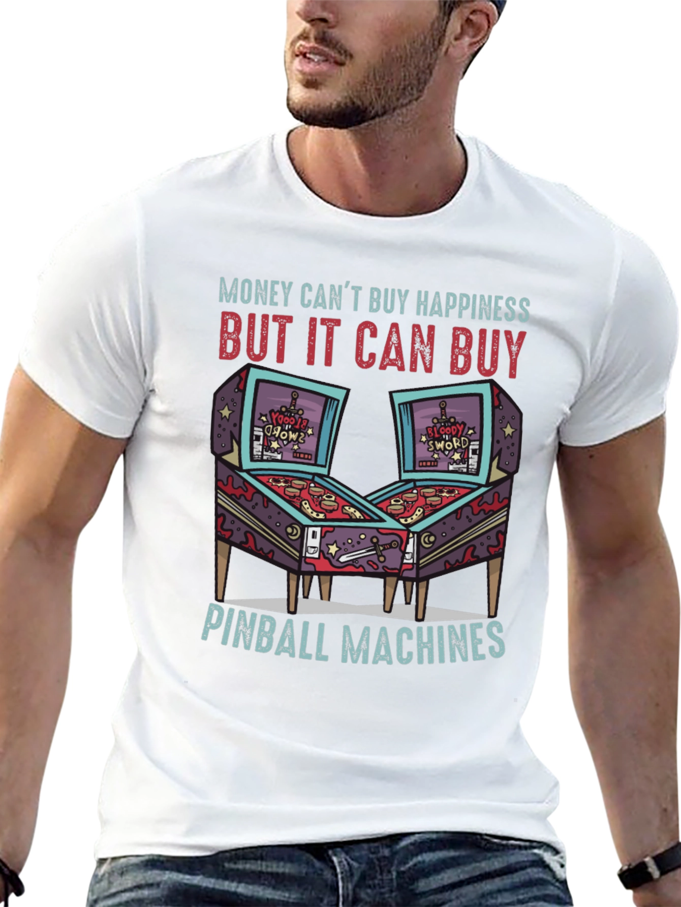Pinball Machine T-Shirt: Money Cant Buy Happiness