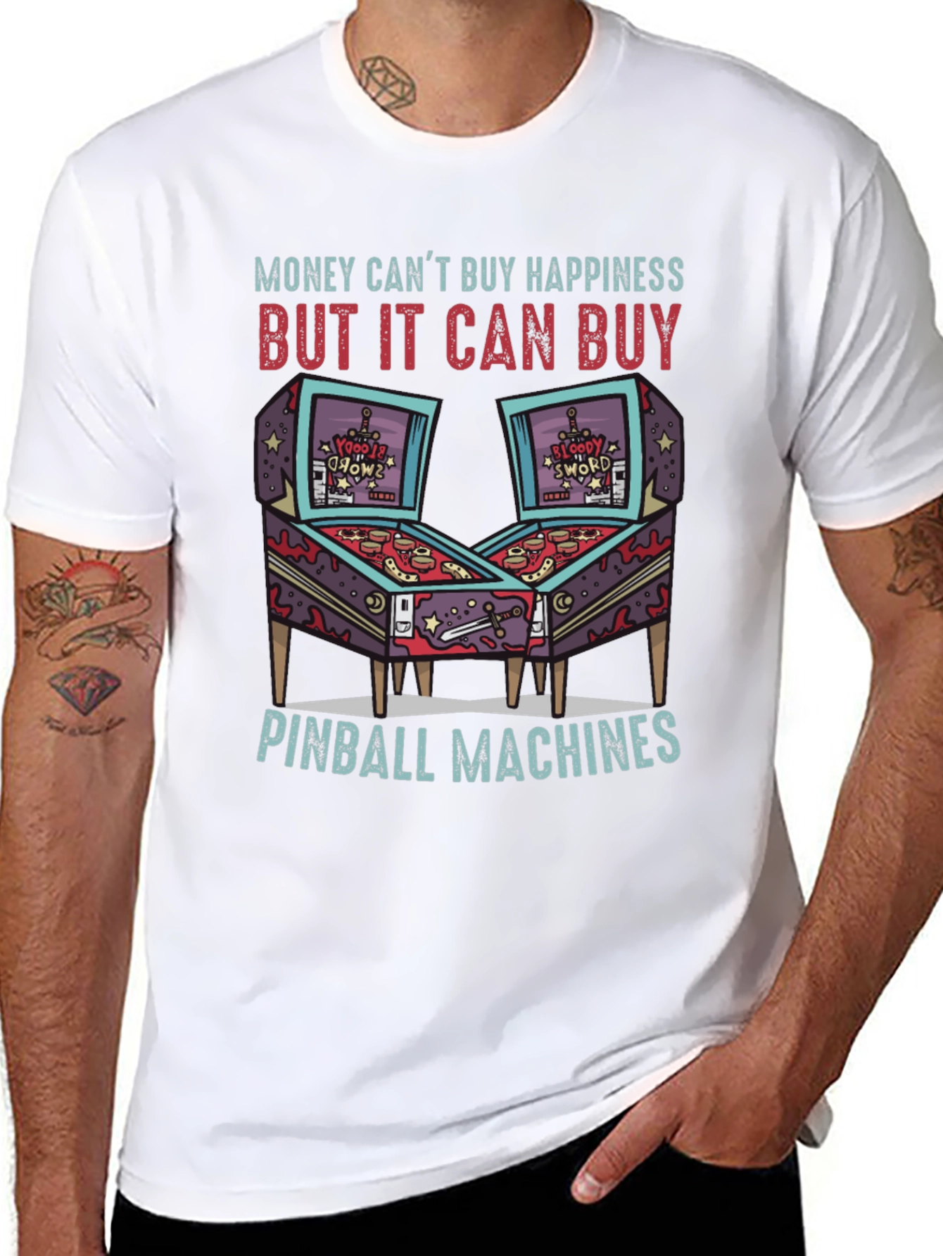 Pinball Machine T-Shirt: Money Cant Buy Happiness