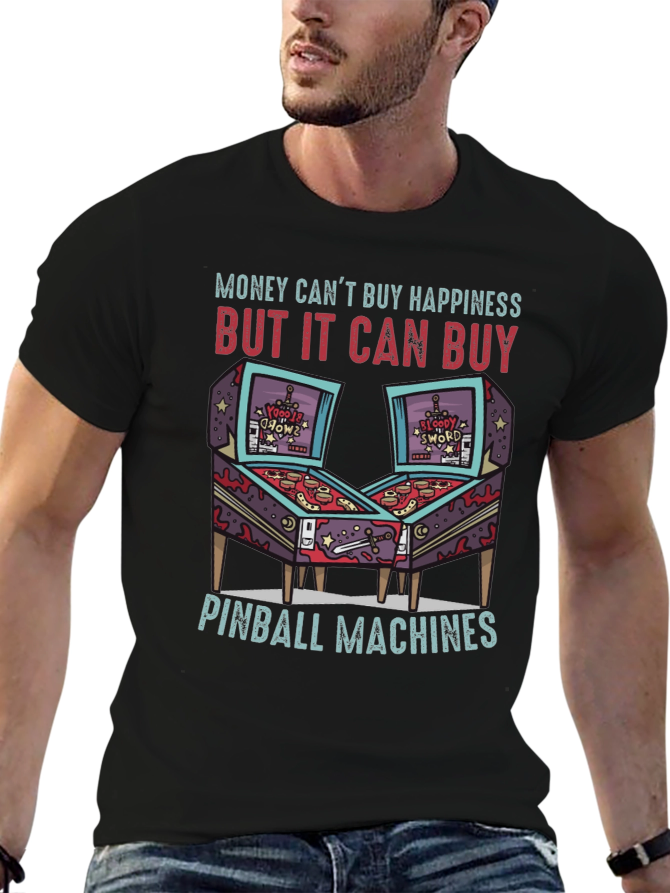 Pinball Machine T-Shirt: Money Cant Buy Happiness