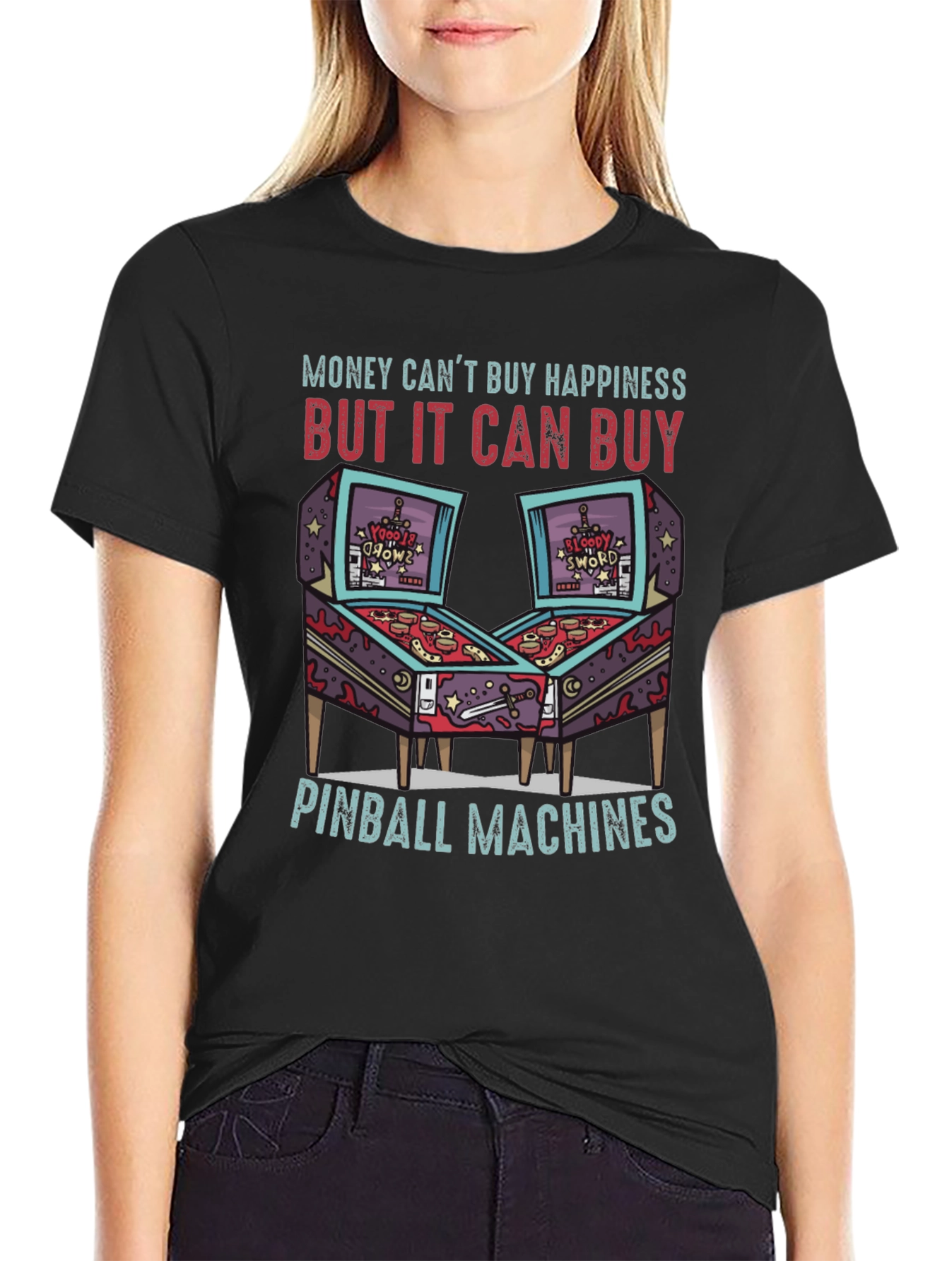Pinball Machine T-Shirt: Money Cant Buy Happiness