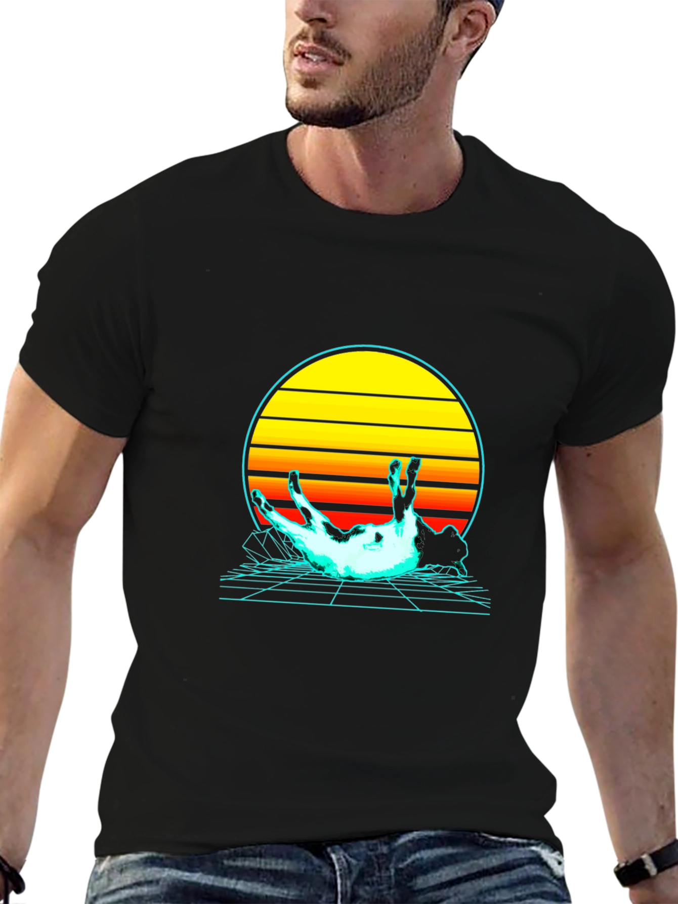 Retro Sunset Dog T-Shirt - 80s Style Graphic Tee