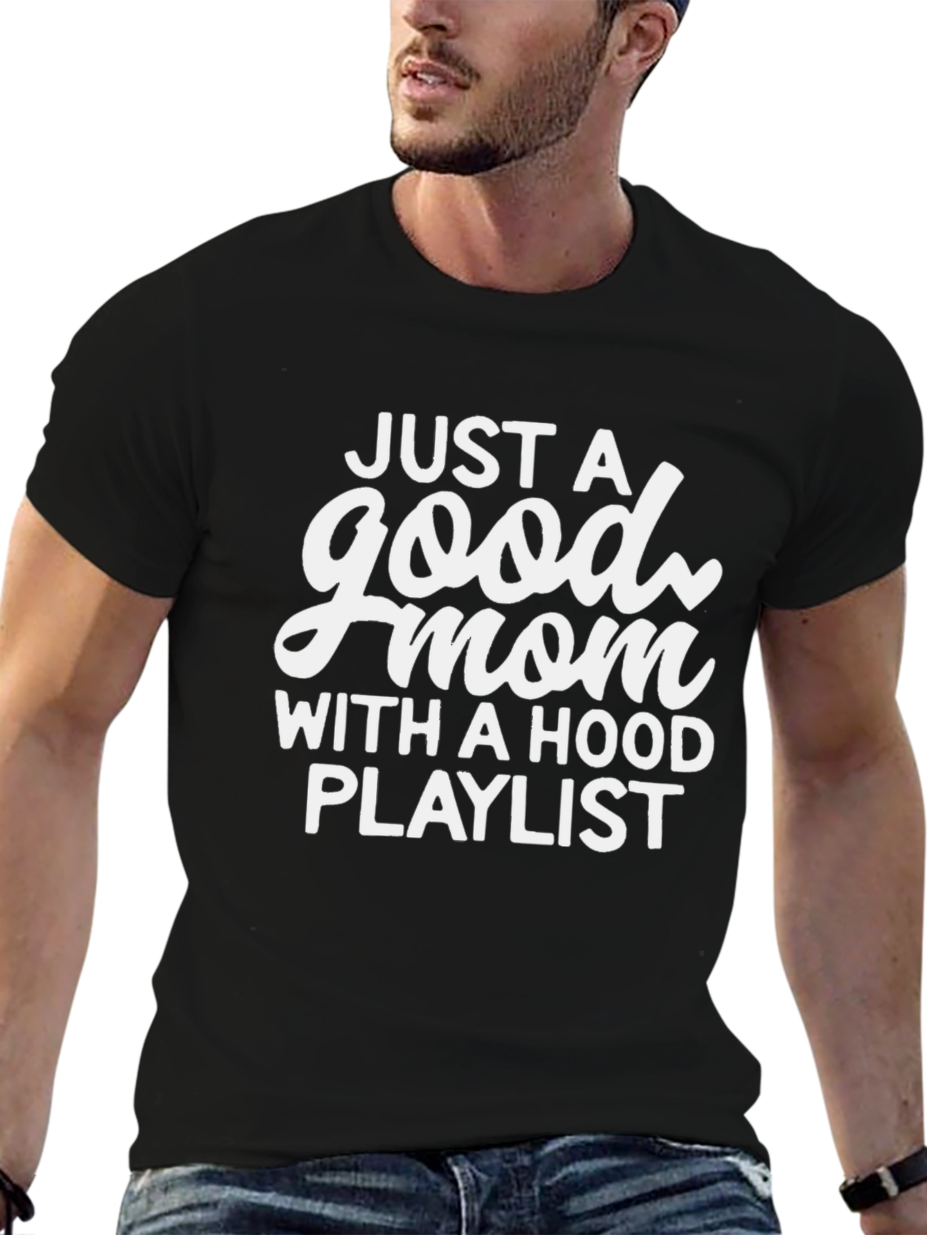Good Mom Hood Playlist Black Graphic T-Shirt