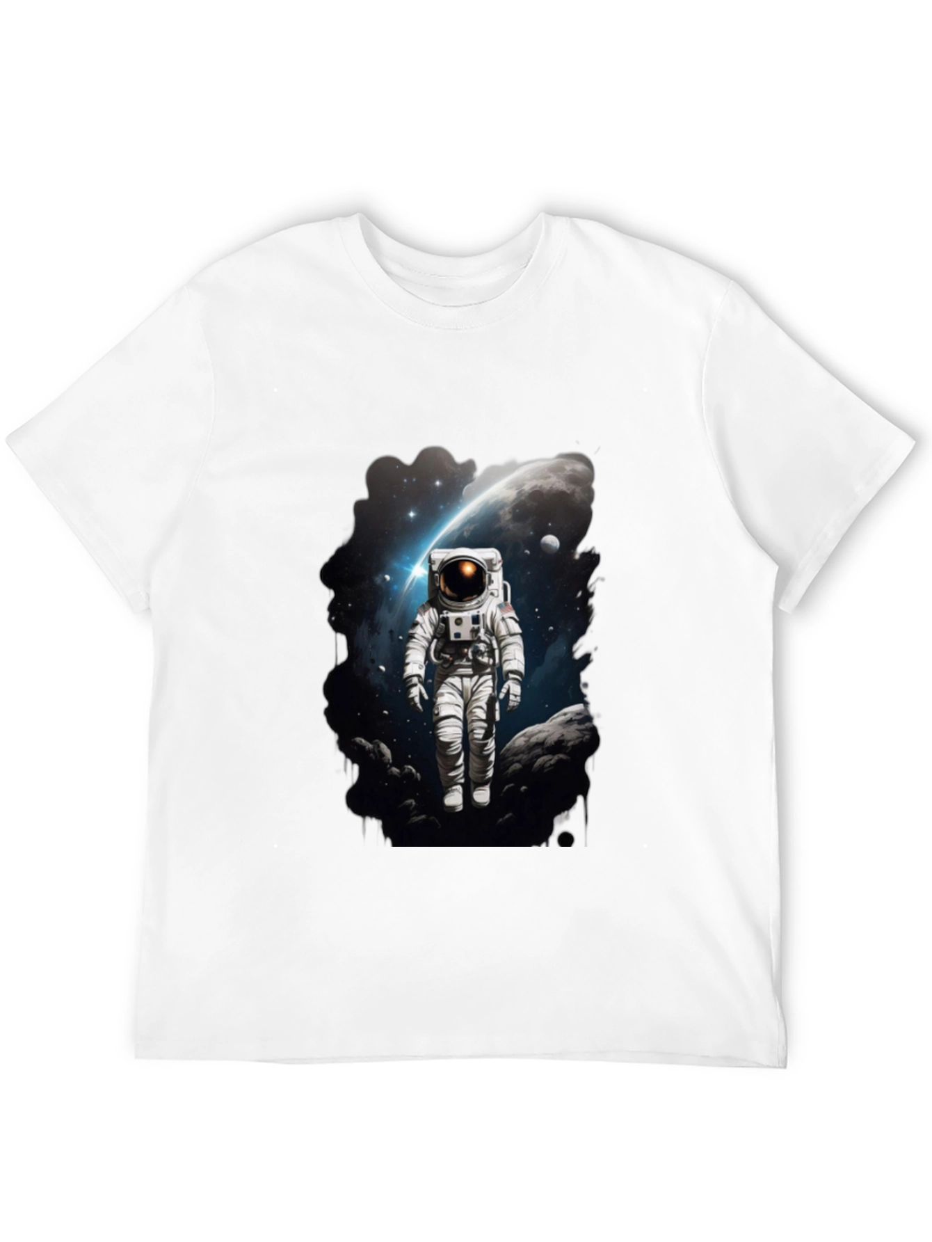 Astronaut in Space Graphic Tee - Black Cotton T-Shirt