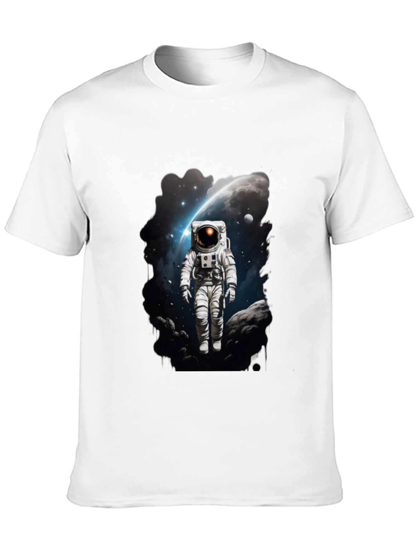 Astronaut in Space Graphic Tee - Black Cotton T-Shirt