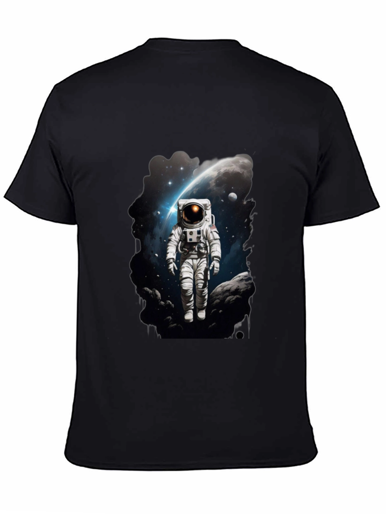 Astronaut in Space Graphic Tee - Black Cotton T-Shirt