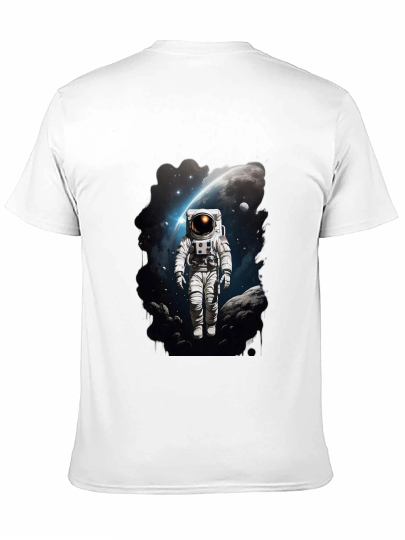 Astronaut in Space Graphic Tee - Black Cotton T-Shirt