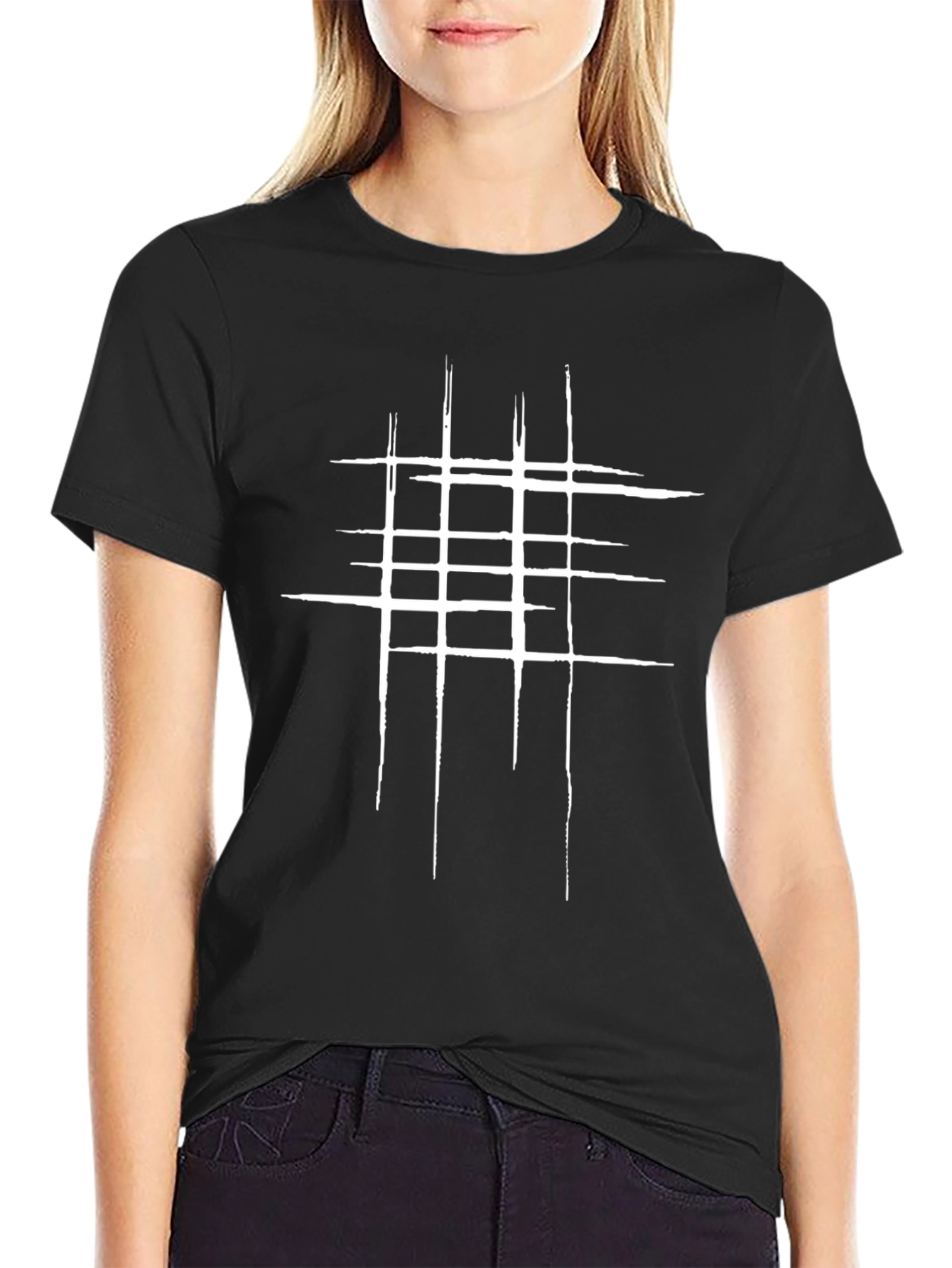Abstract Grid Graphic Tee - Modern Black T-Shirt