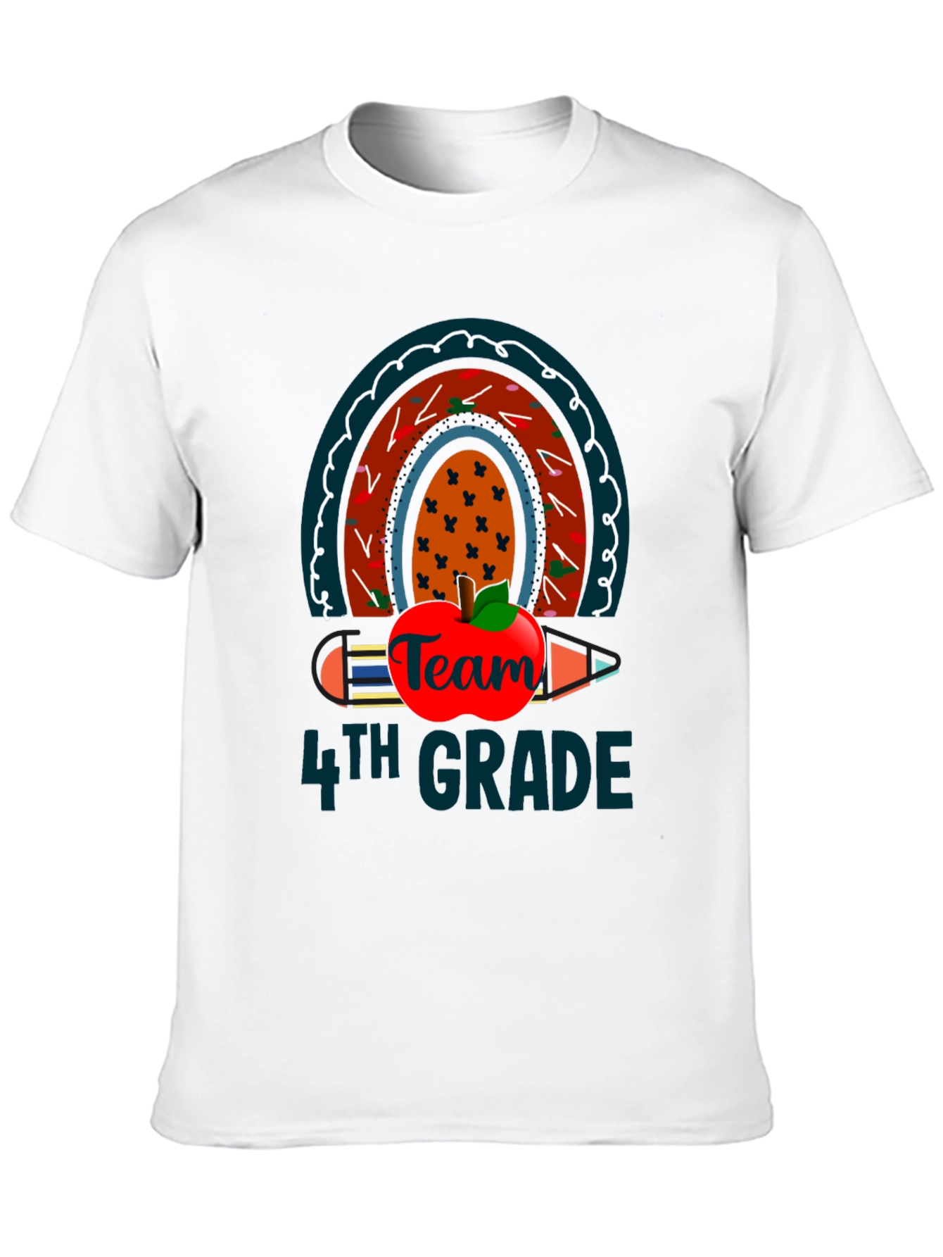 Team 4th Grade Teacher T-Shirt Rainbow Apple Pencil