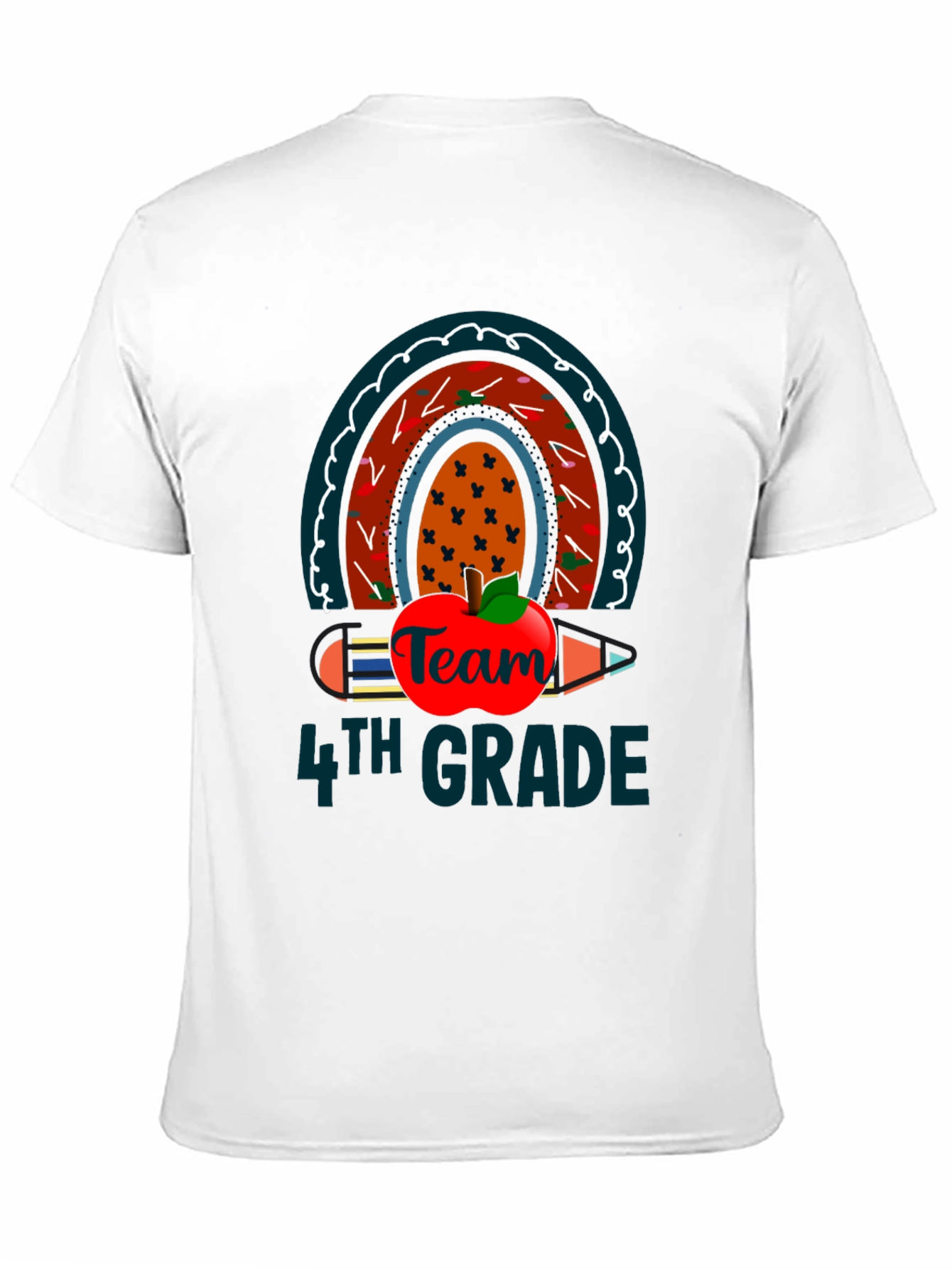 Team 4th Grade Teacher T-Shirt Rainbow Apple Pencil