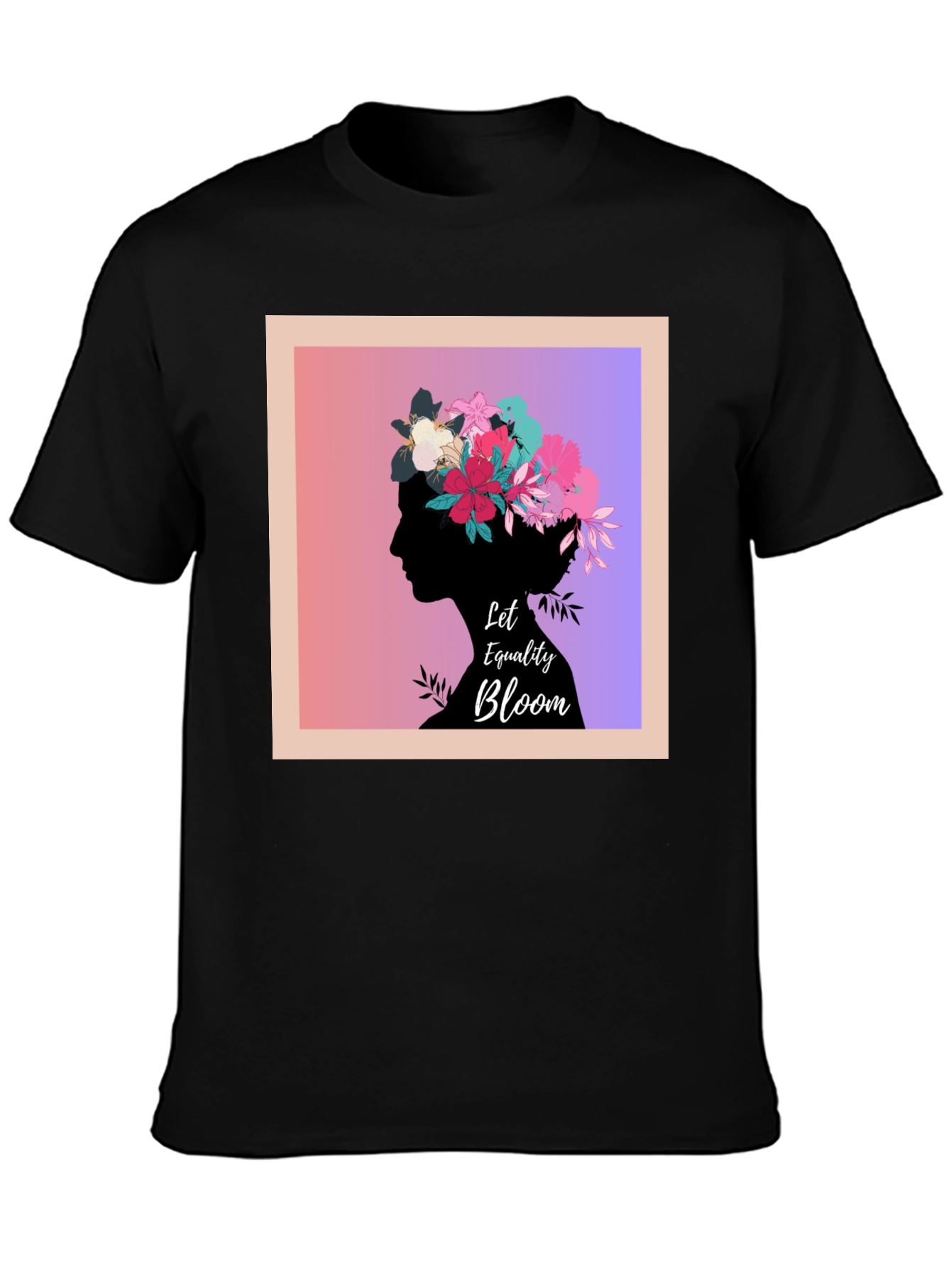 Equality Bloom Black Tee - Floral Silhouette Design