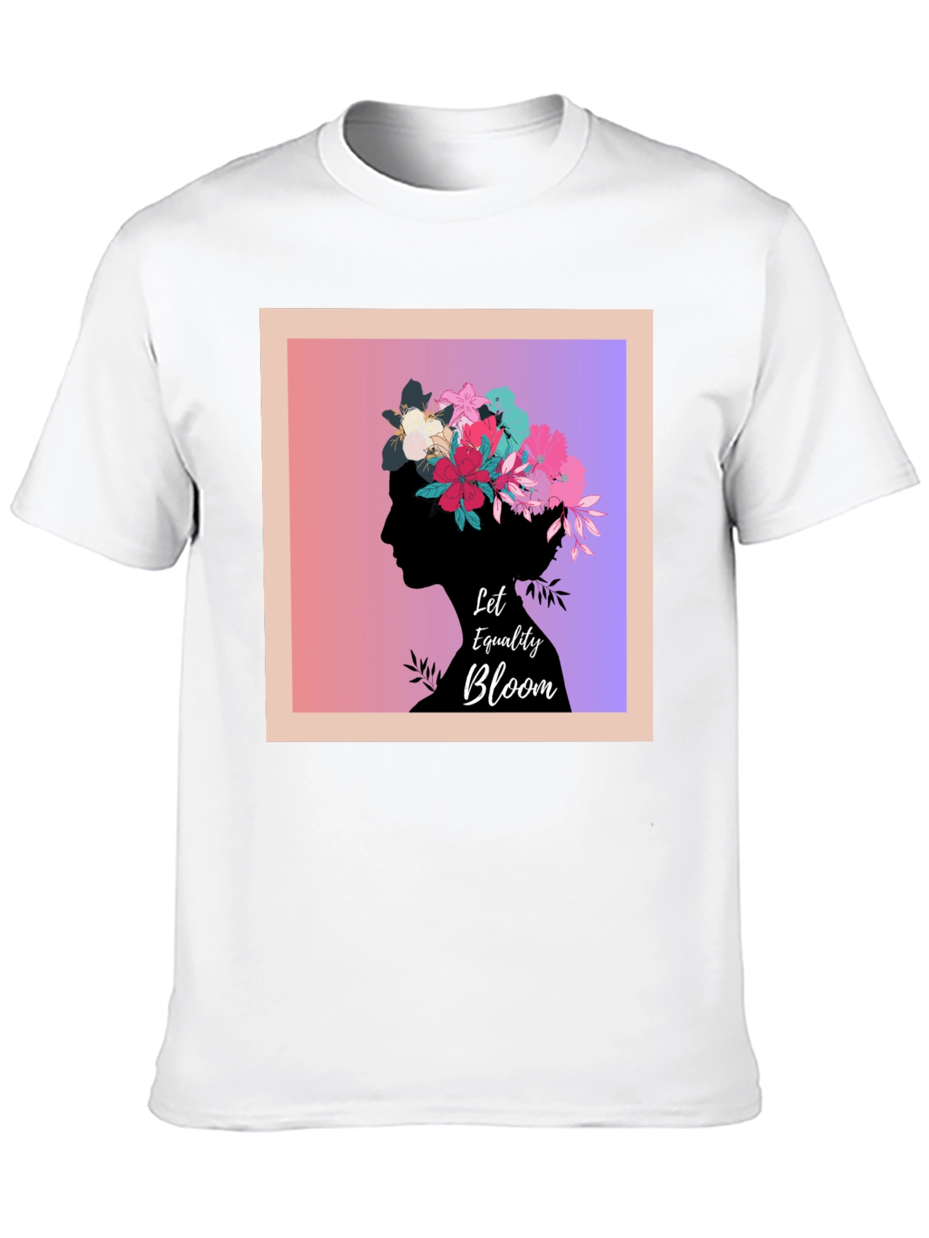 Equality Bloom Black Tee - Floral Silhouette Design