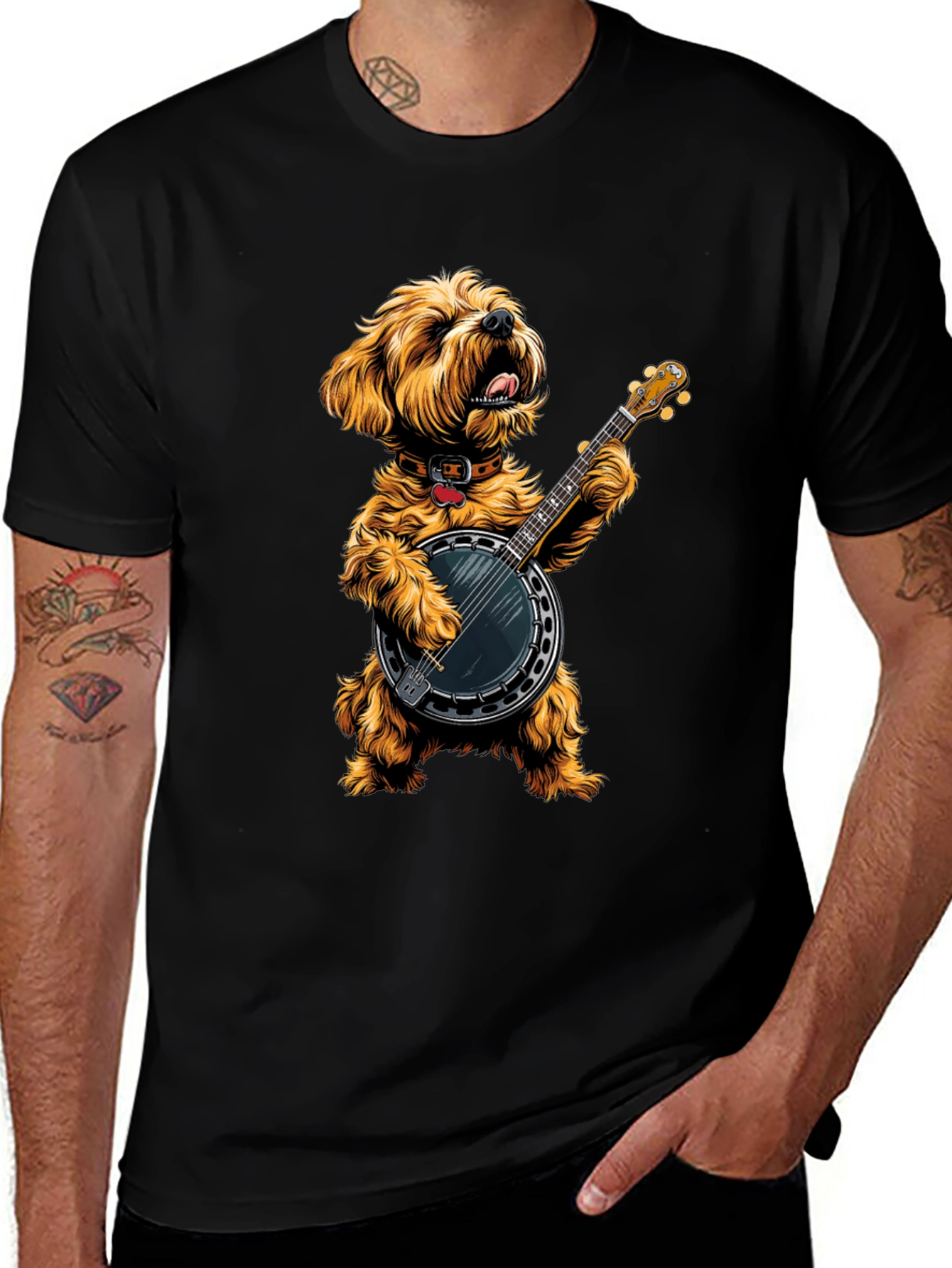 Dog Playing Banjo Graphic Tee