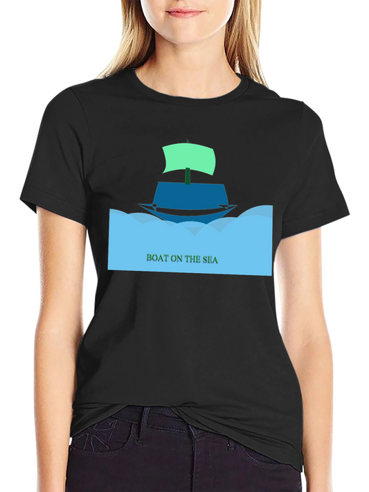 Boat On The Sea Graphic T-Shirt - Black