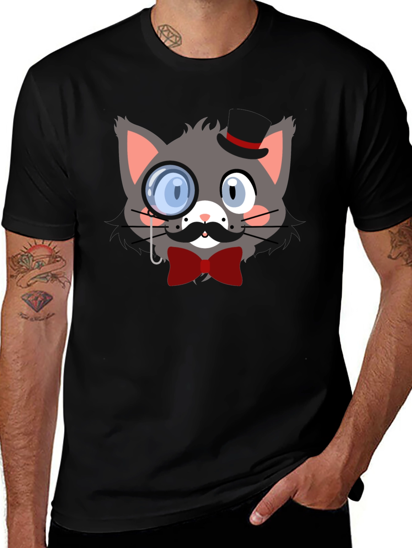 Dapper Cat T-Shirt - Monocle & Bowtie