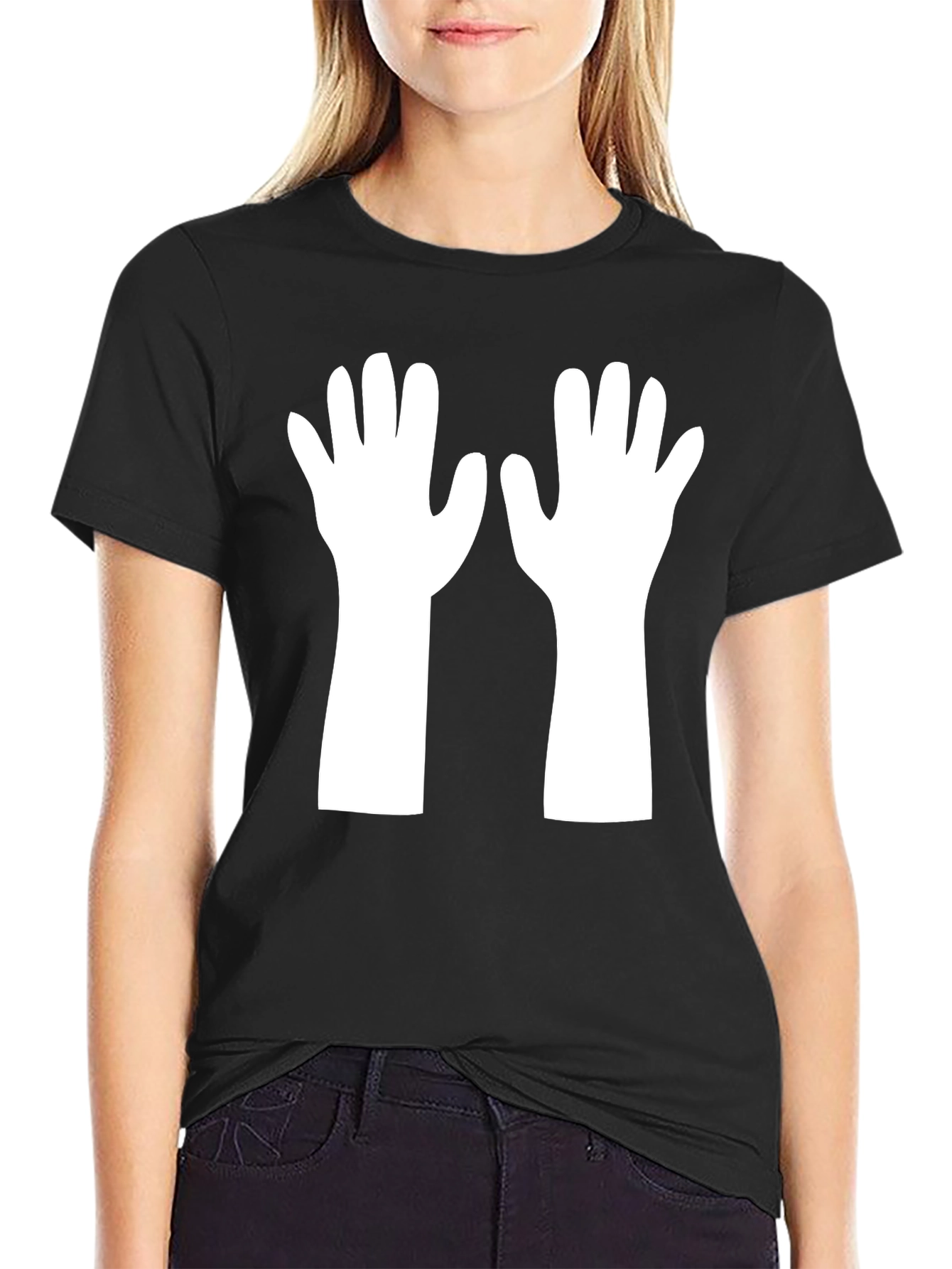 Black T-Shirt with White Hands Graphic