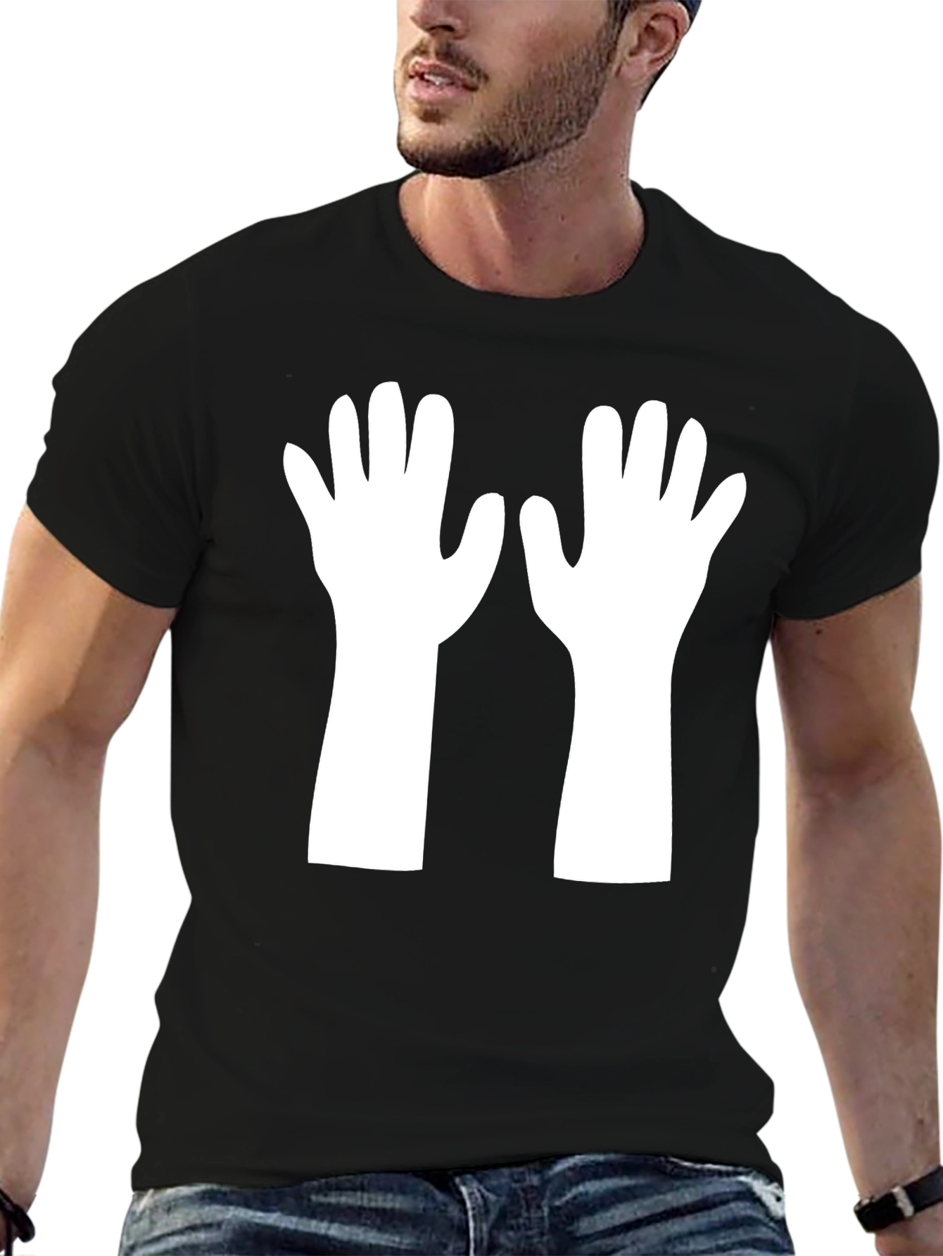 Black T-Shirt with White Hands Graphic