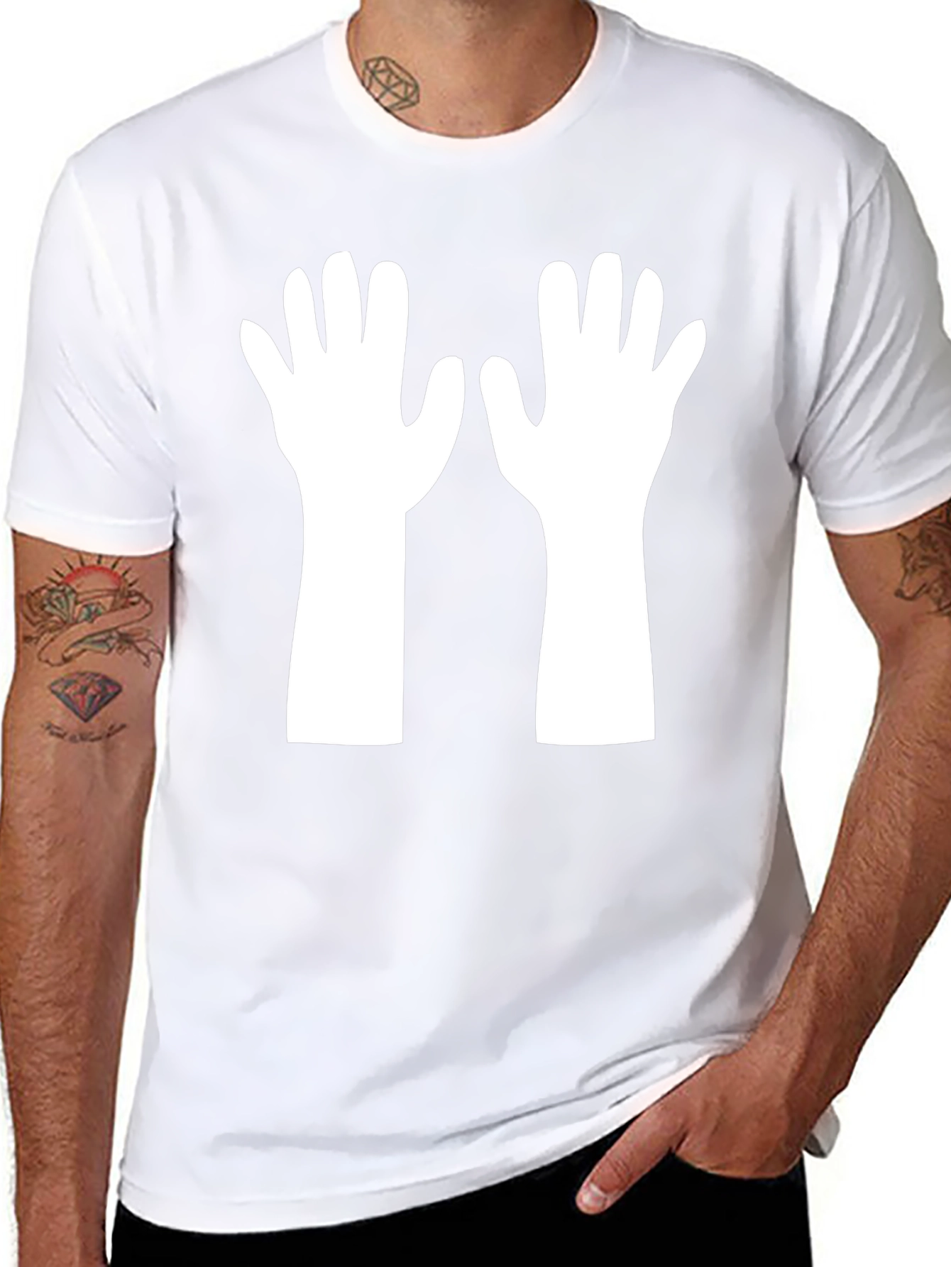 Black T-Shirt with White Hands Graphic
