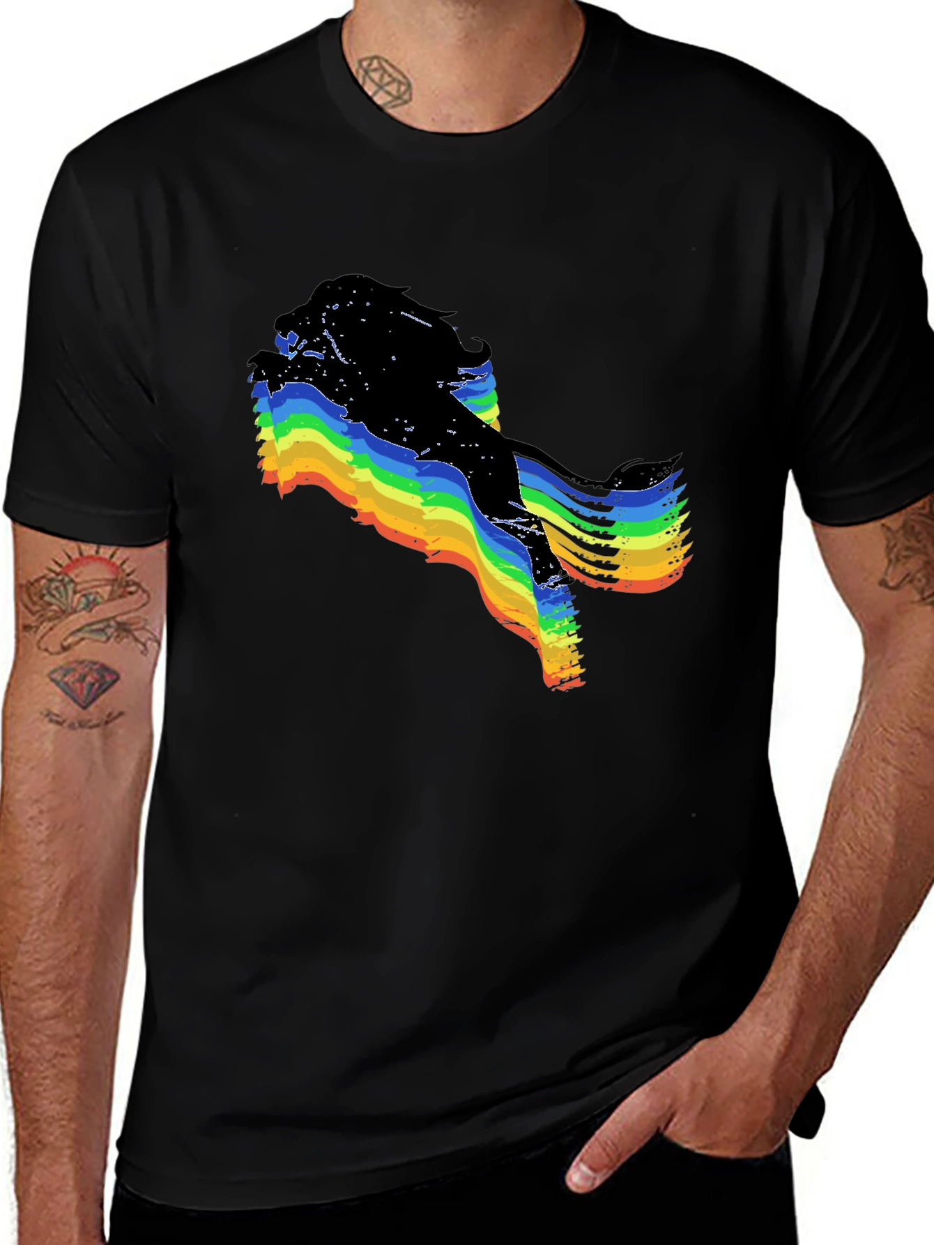 Rainbow Glitch Graphic Black T-Shirt