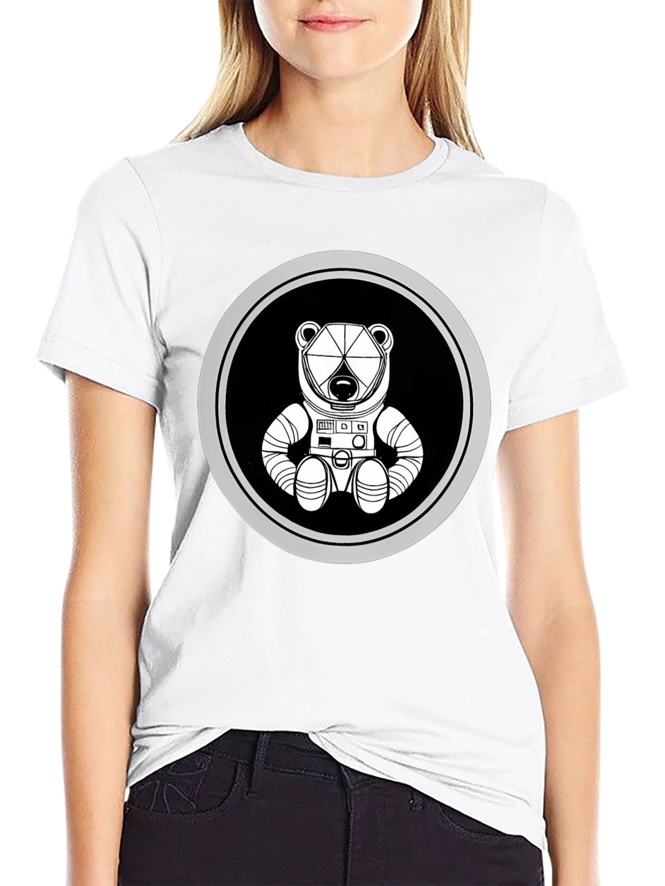 Astronaut Bear Graphic Tee - Black Cotton Blend