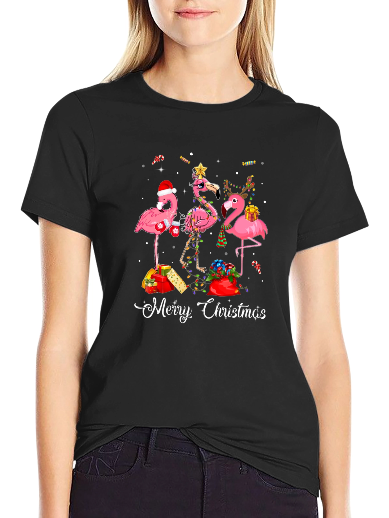 Festive Flamingo Christmas T-Shirt