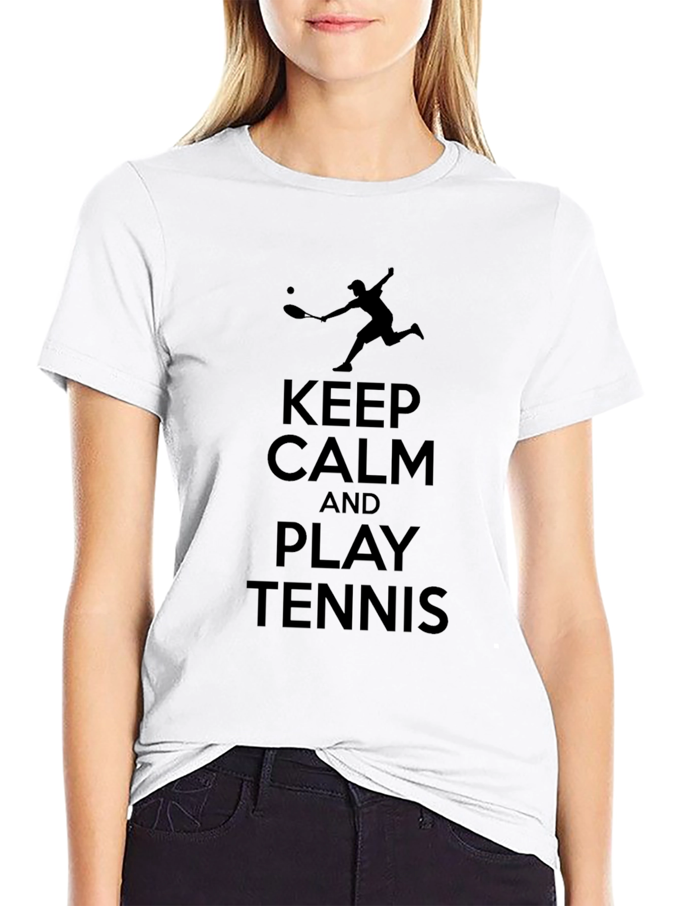 Keep Calm Play Tennis Black Graphic Tee