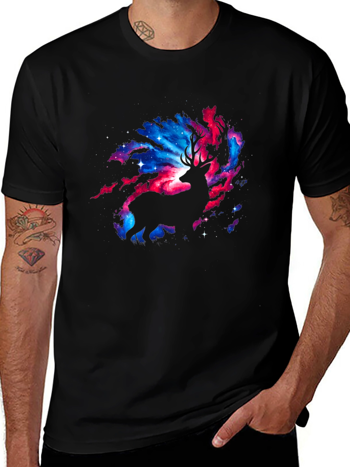 Cosmic Deer Graphic T-Shirt - Black