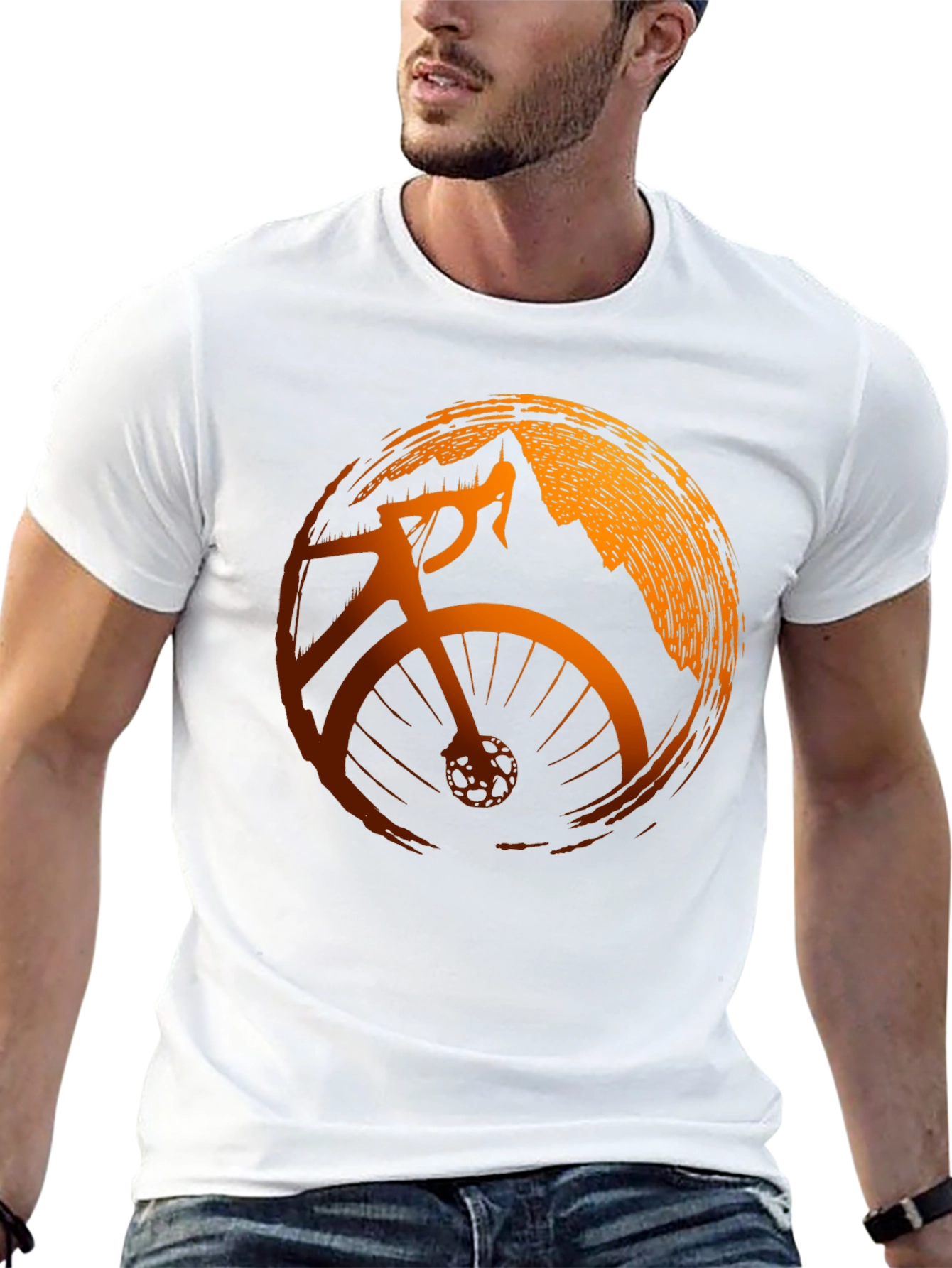 Mens Black Cycling T-Shirt with Mountain Design