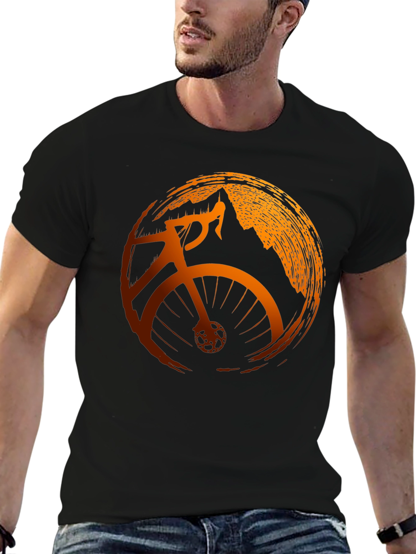 Mens Black Cycling T-Shirt with Mountain Design