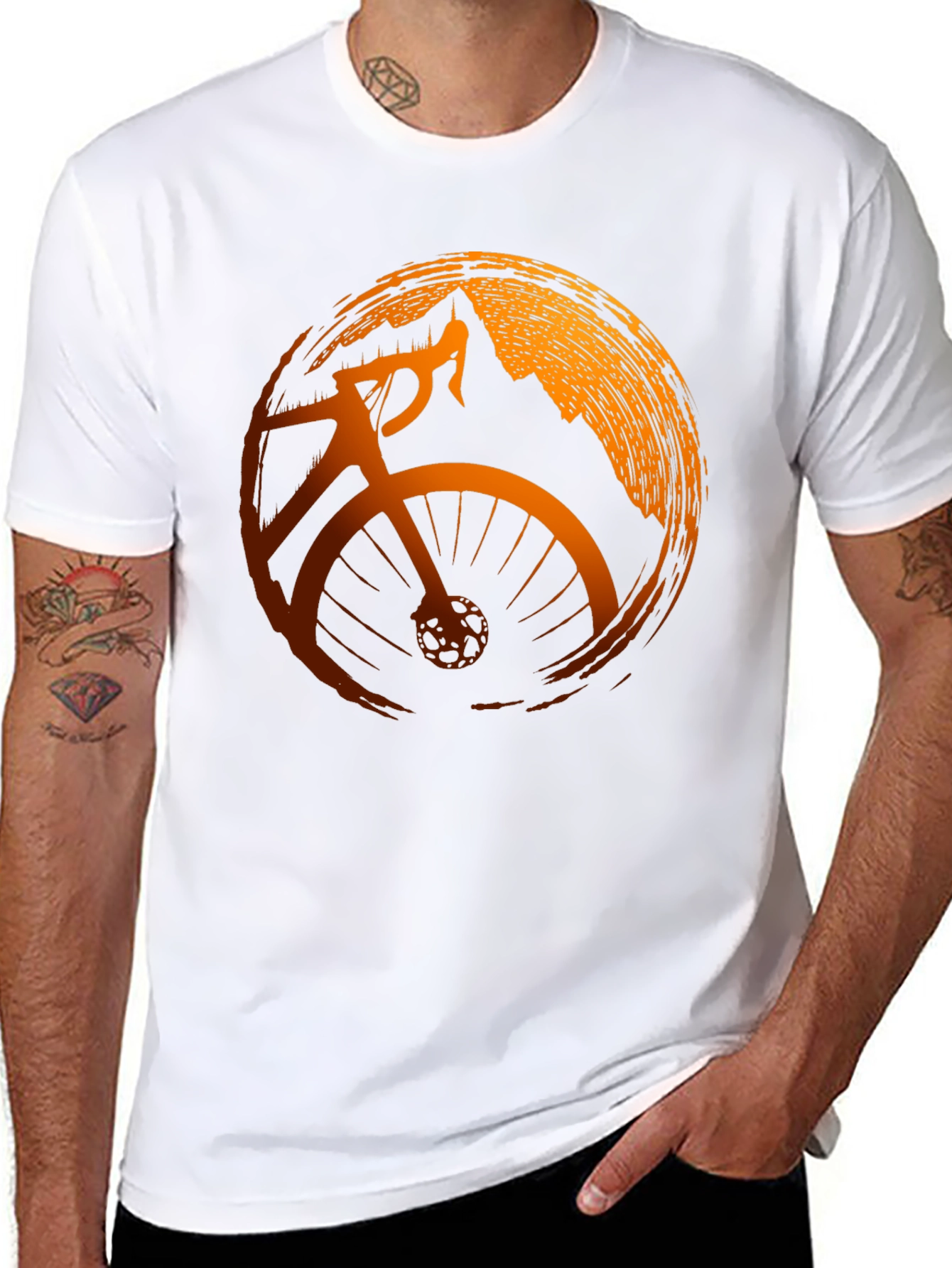 Mens Black Cycling T-Shirt with Mountain Design