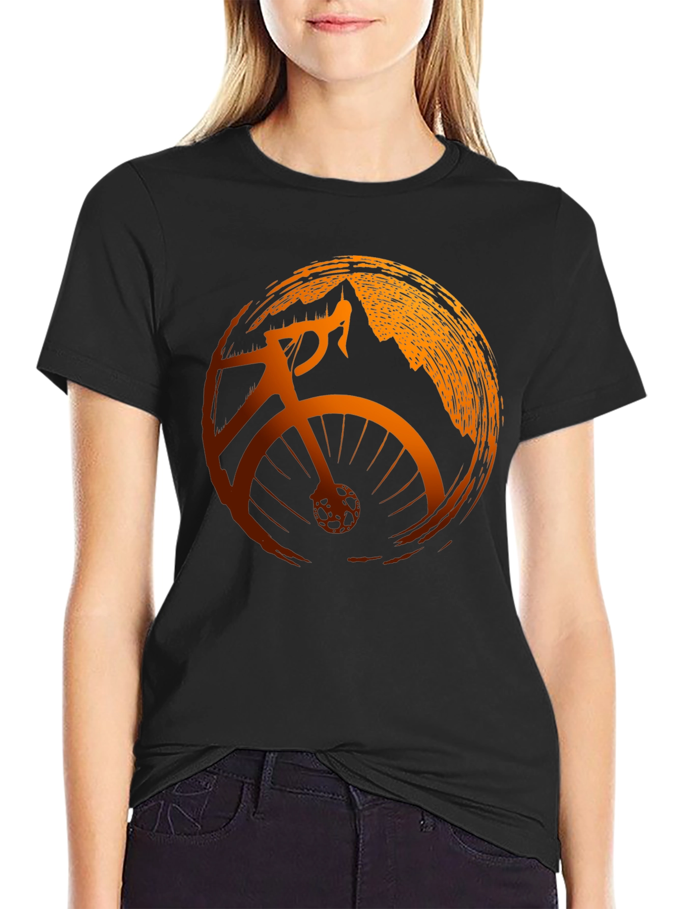 Mens Black Cycling T-Shirt with Mountain Design