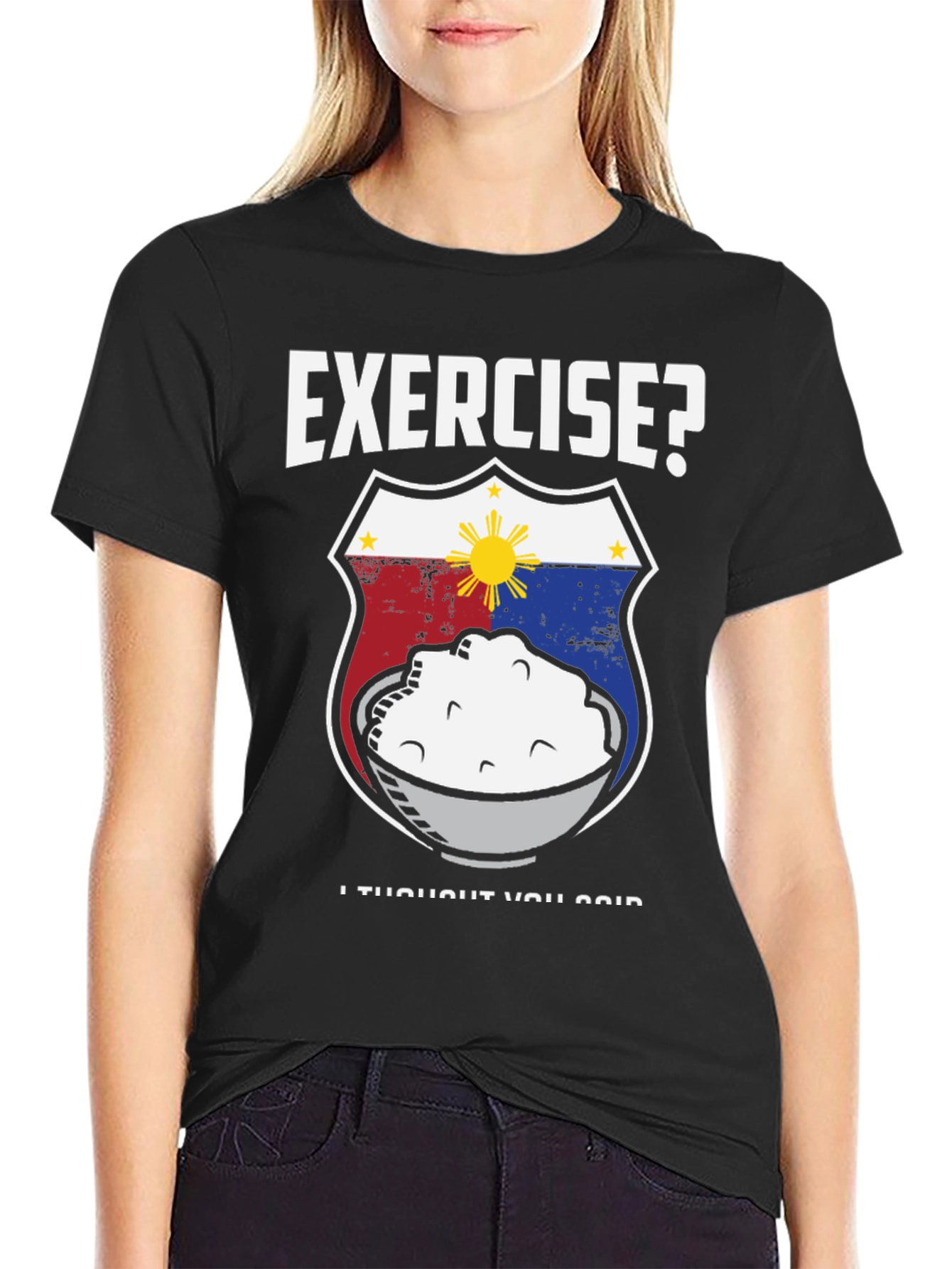 Exercise? Funny Filipino Food T-Shirt - Rice Design
