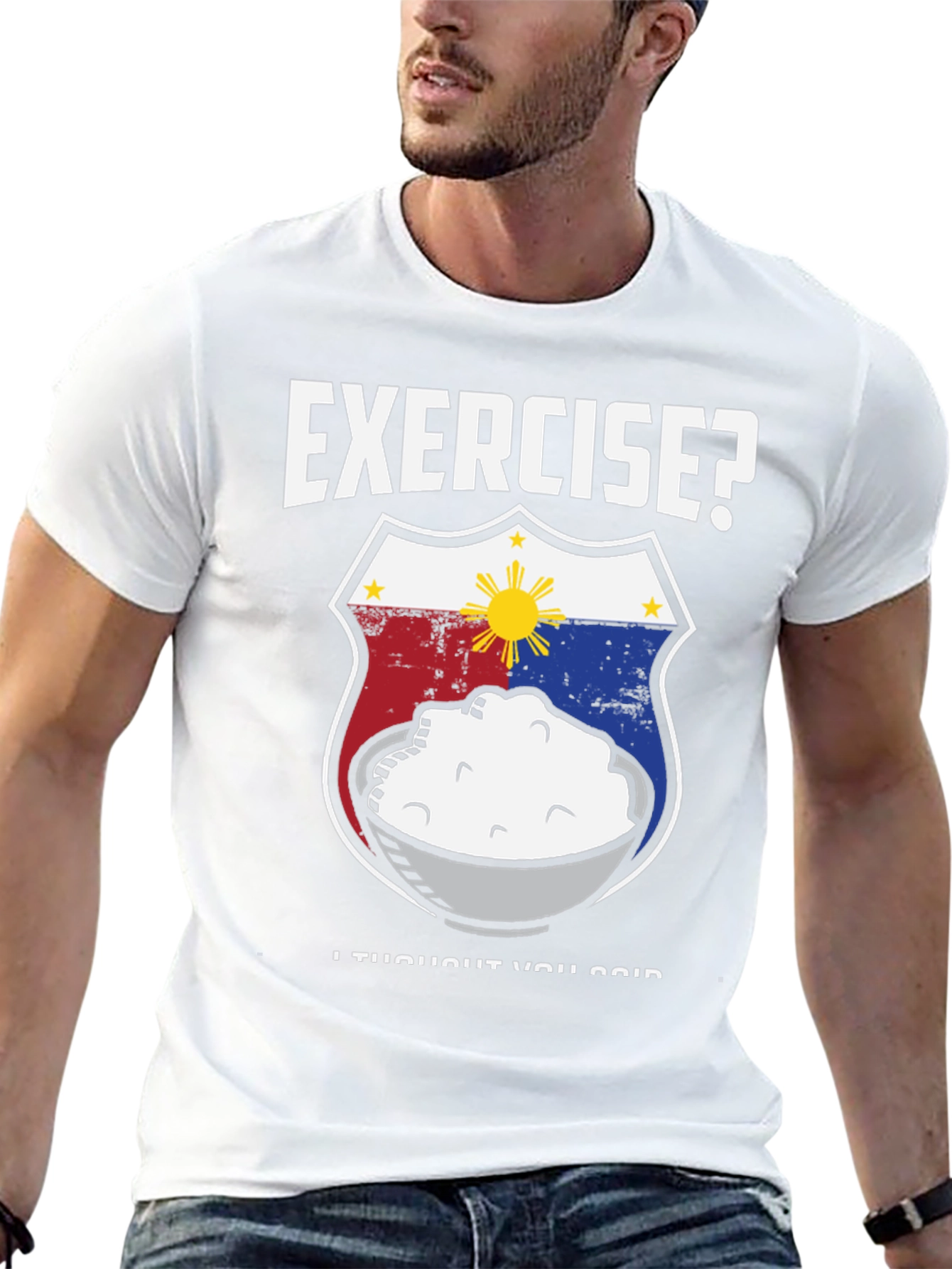 Exercise? Funny Filipino Food T-Shirt - Rice Design