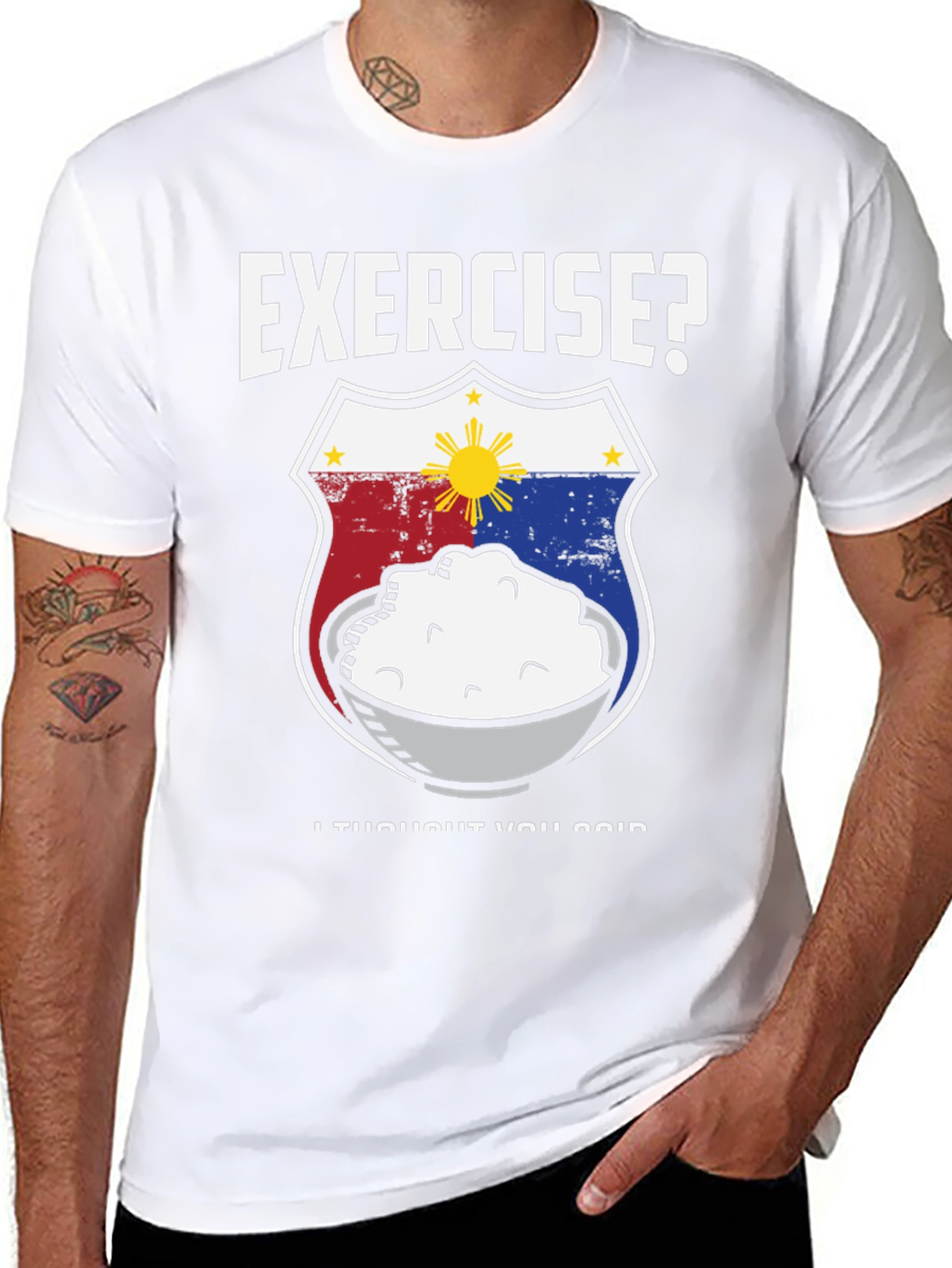 Exercise? Funny Filipino Food T-Shirt - Rice Design