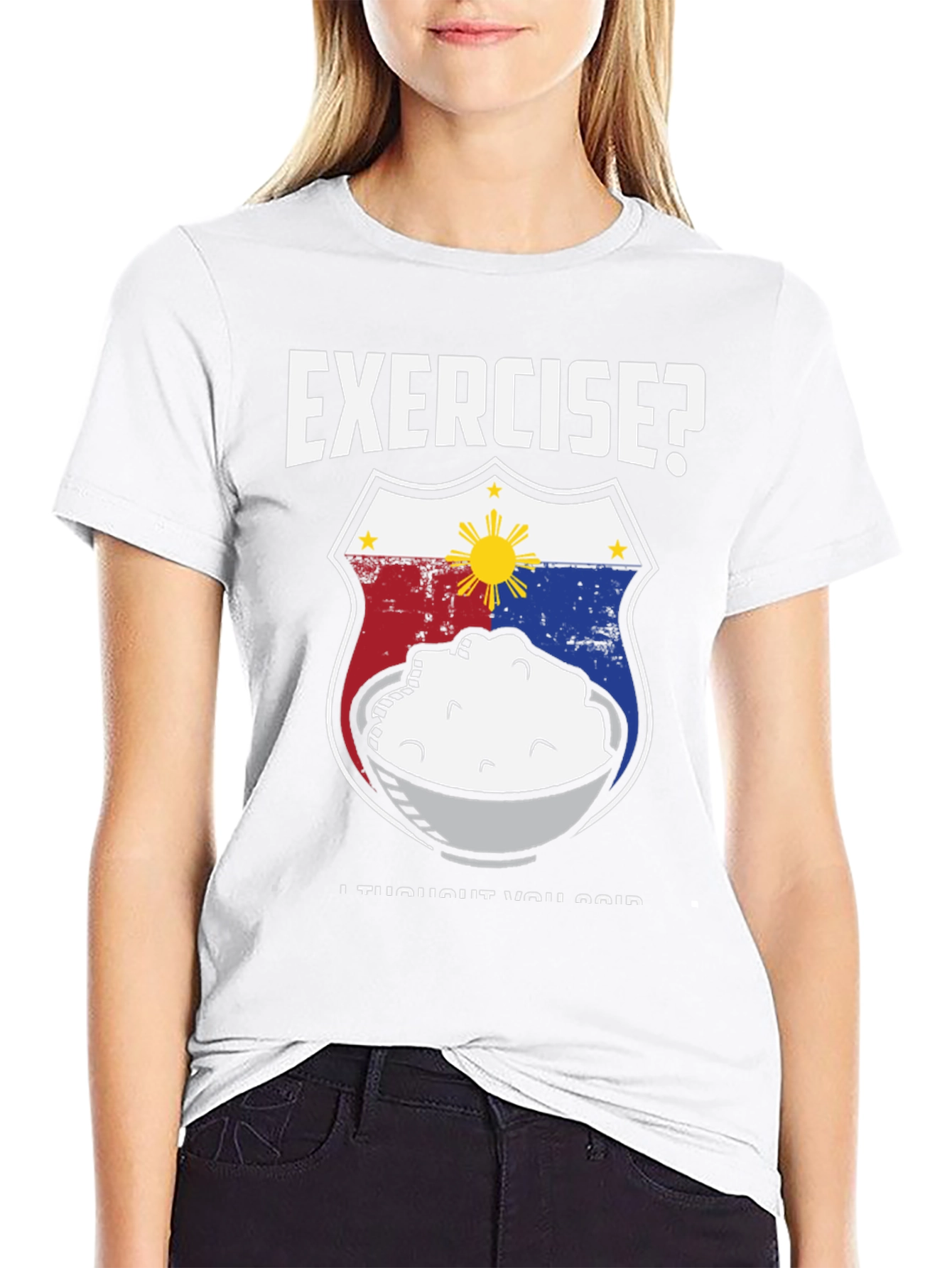Exercise? Funny Filipino Food T-Shirt - Rice Design